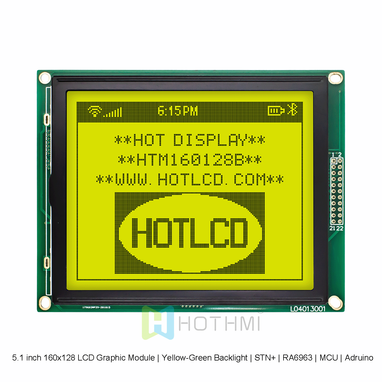 5.1 英寸 160x128 LCD 图形模块 | 黄绿色背光 | STN+ | RA6963 | MCU | Arduino