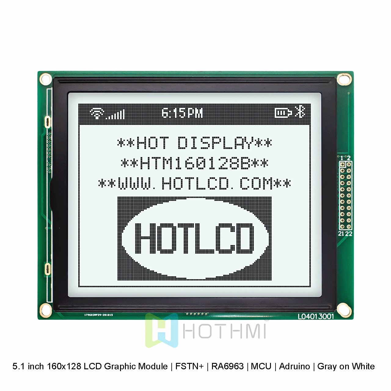 5.1 英寸 160x128 LCD 图形模块  | FSTN+ | RA6963 | MCU | Arduino | 白底灰字