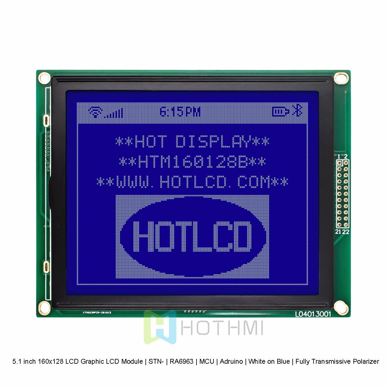 5.1 英寸 160x128 LCD 图形液晶模组  | STN- | RA6963 | MCU | Arduino | 蓝底白字 |全透偏光片