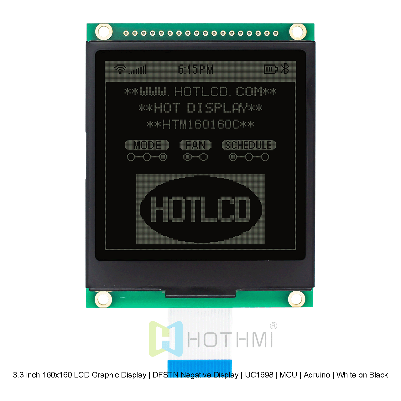 3.3 inch 160x160 LCD Graphic Display | DFSTN Negative Display | UC1698 | MCU | Arduino | White on Black