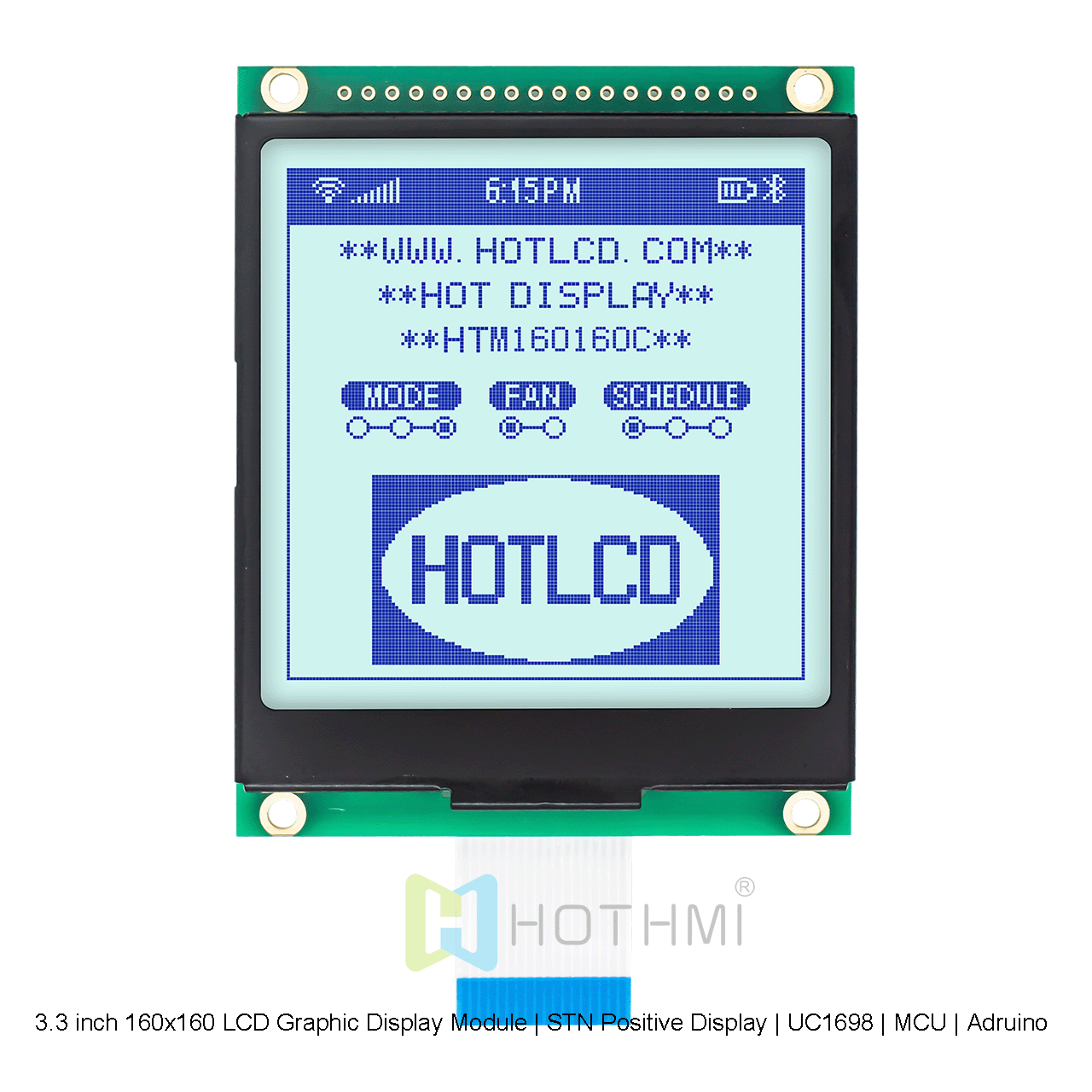 3.3 英寸 160x160 LCD 图形显示模块 | STN 正片显示屏 | UC1698 | MCU | Arduino