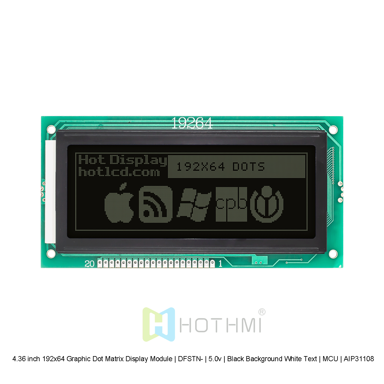 4.36 inch 192x64 Graphic Dot Matrix Display Module | DFSTN- | 5.0v | Black Background White Text | MCU | AIP31108