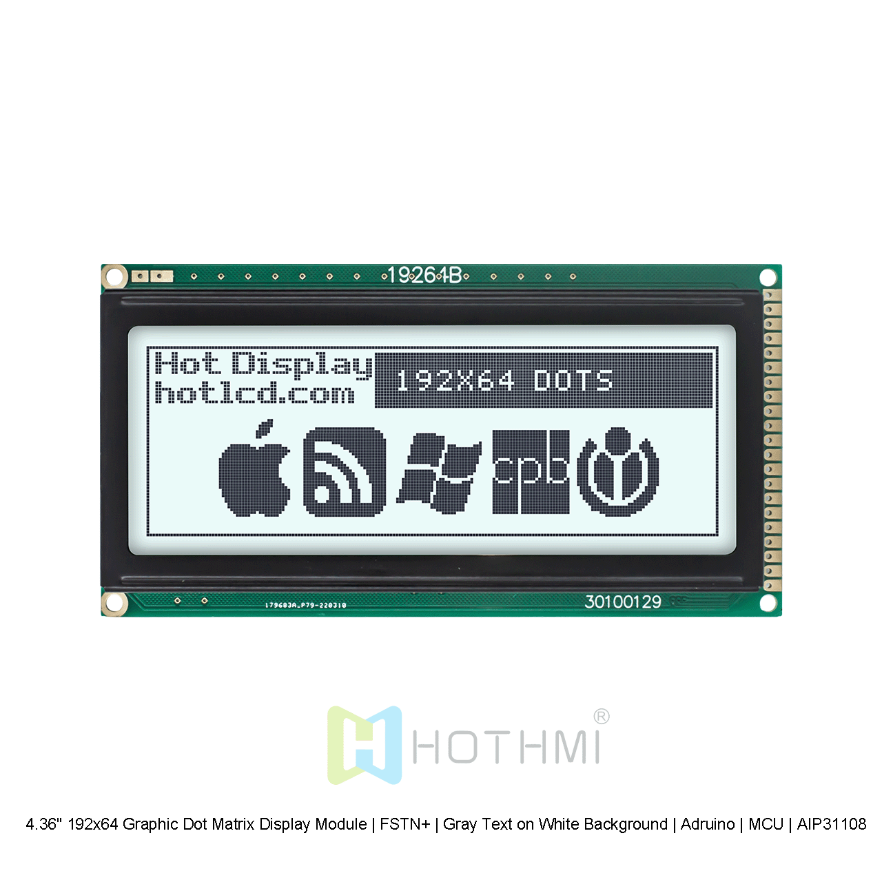 4.36" 192x64 Graphic Dot Matrix Display Module | FSTN+ | Gray Text on White Background | Arduino | MCU | AIP31108