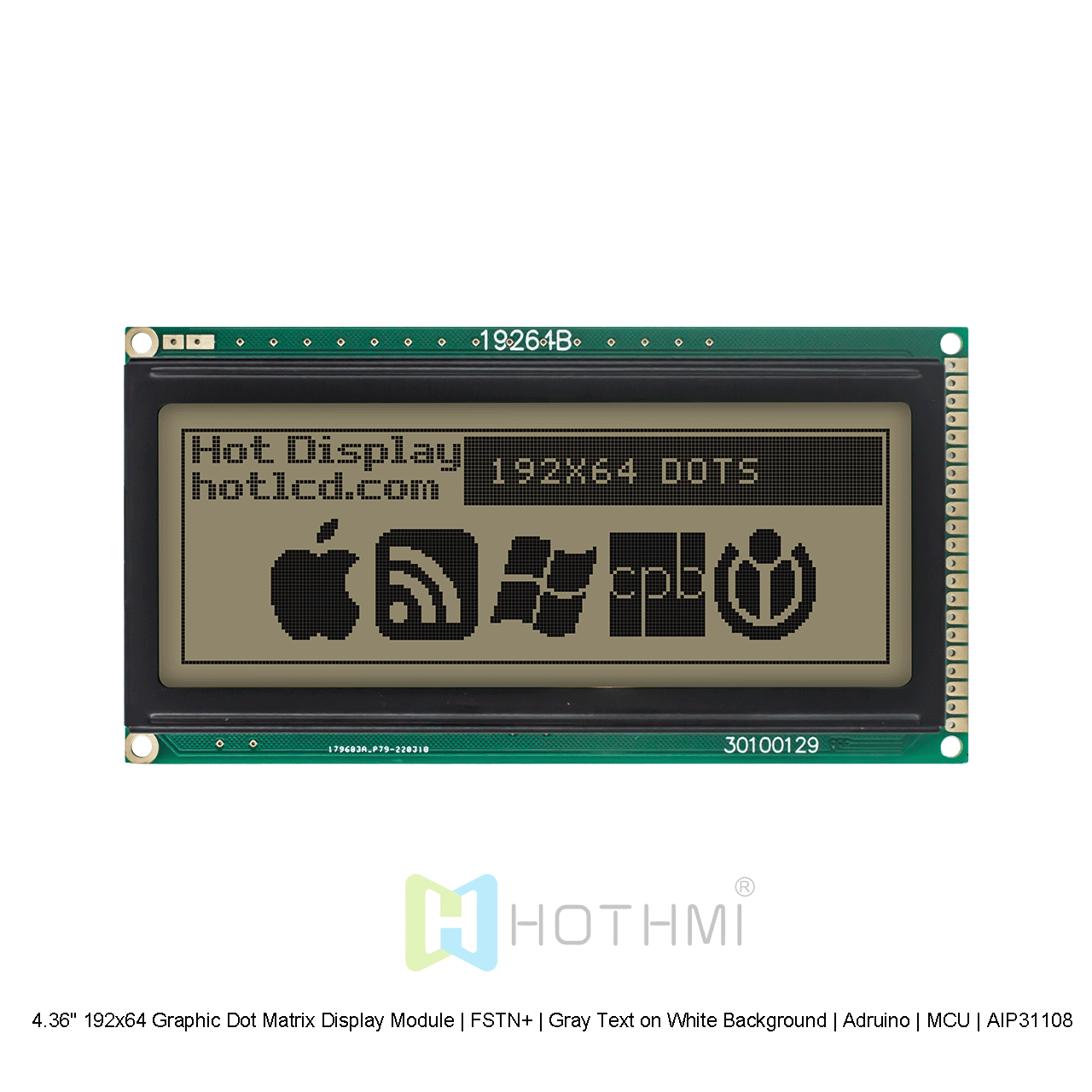 4.36" 192x64 Graphic Dot Matrix Display Module | FSTN+ | Gray Text on White Background | Arduino | MCU | AIP31108