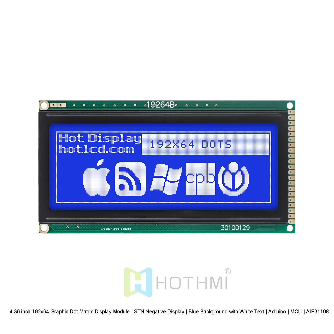 4.36 inch 192x64 Graphic Dot Matrix Display Module | STN Negative Display | Blue Background with White Text | Arduino | MCU | AIP31108