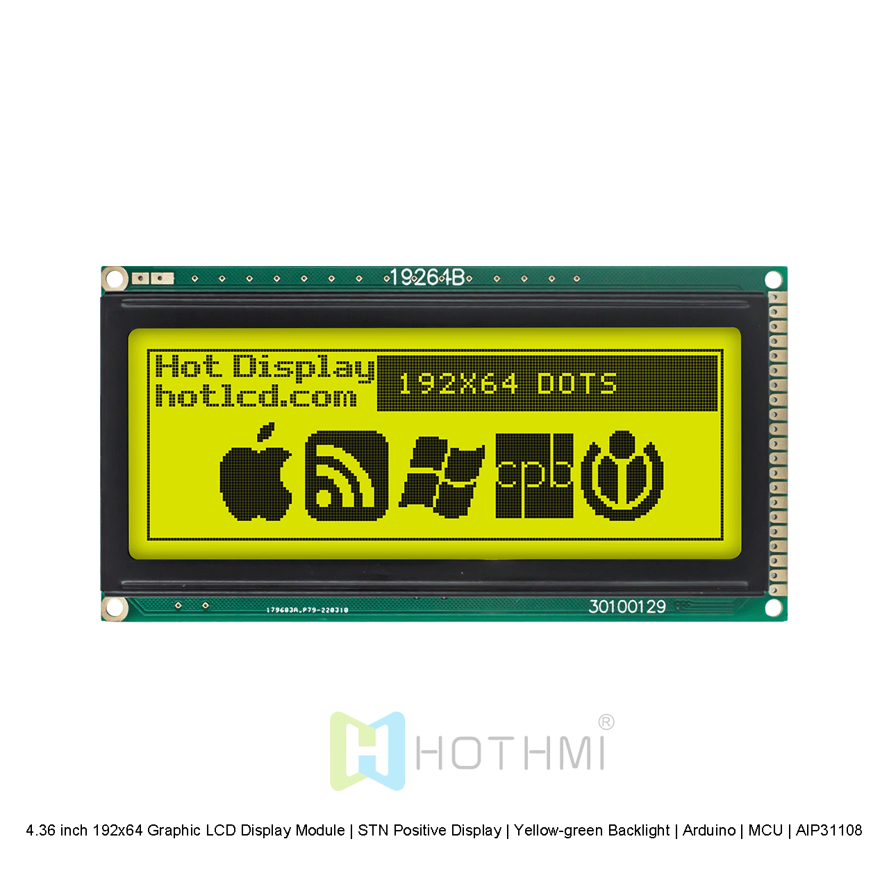 4.36寸192x64图形液晶显示模组 | STN正显 |黄绿背光 | Arduino | MCU | AIP31108 