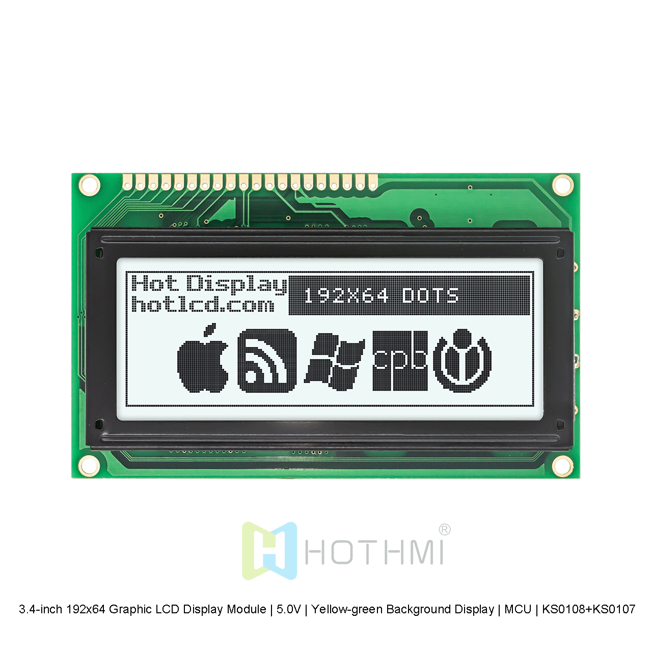 3.4-inch 192x64 Graphic LCD Display Module | 5.0V | Yellow-green Background Display | MCU | KS0108+KS0107