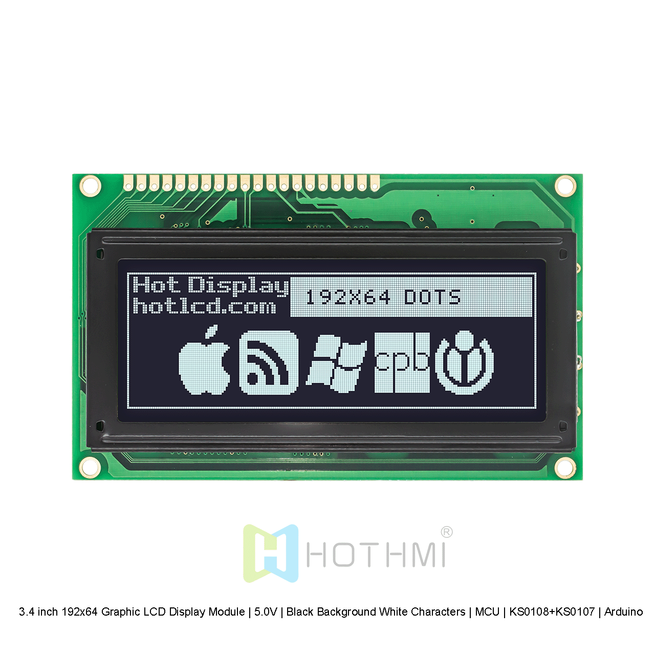 3.4 inch 192x64 Graphic LCD Display Module | 5.0V | Black Background White Characters | MCU | KS0108+KS0107 | Arduino