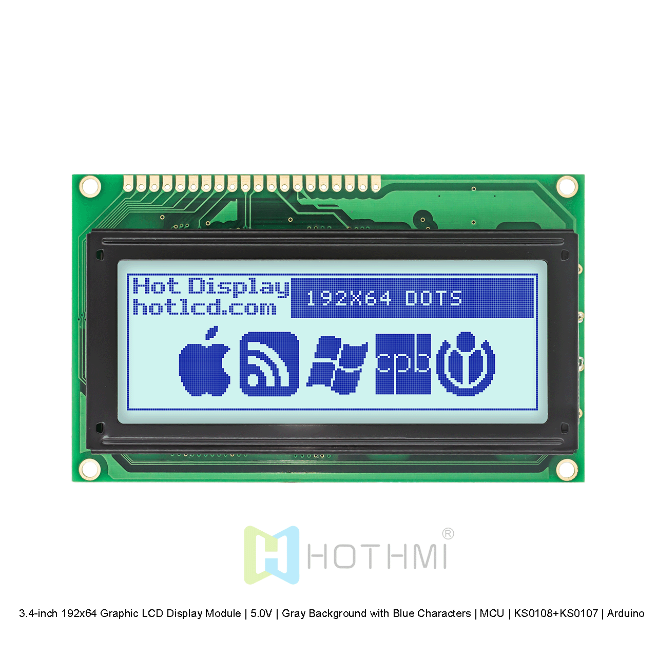 3.4英寸192x64 图形液晶显示模组 | 5.0V | 灰底蓝字 | MCU | KS0108+KS0107 | Arduino