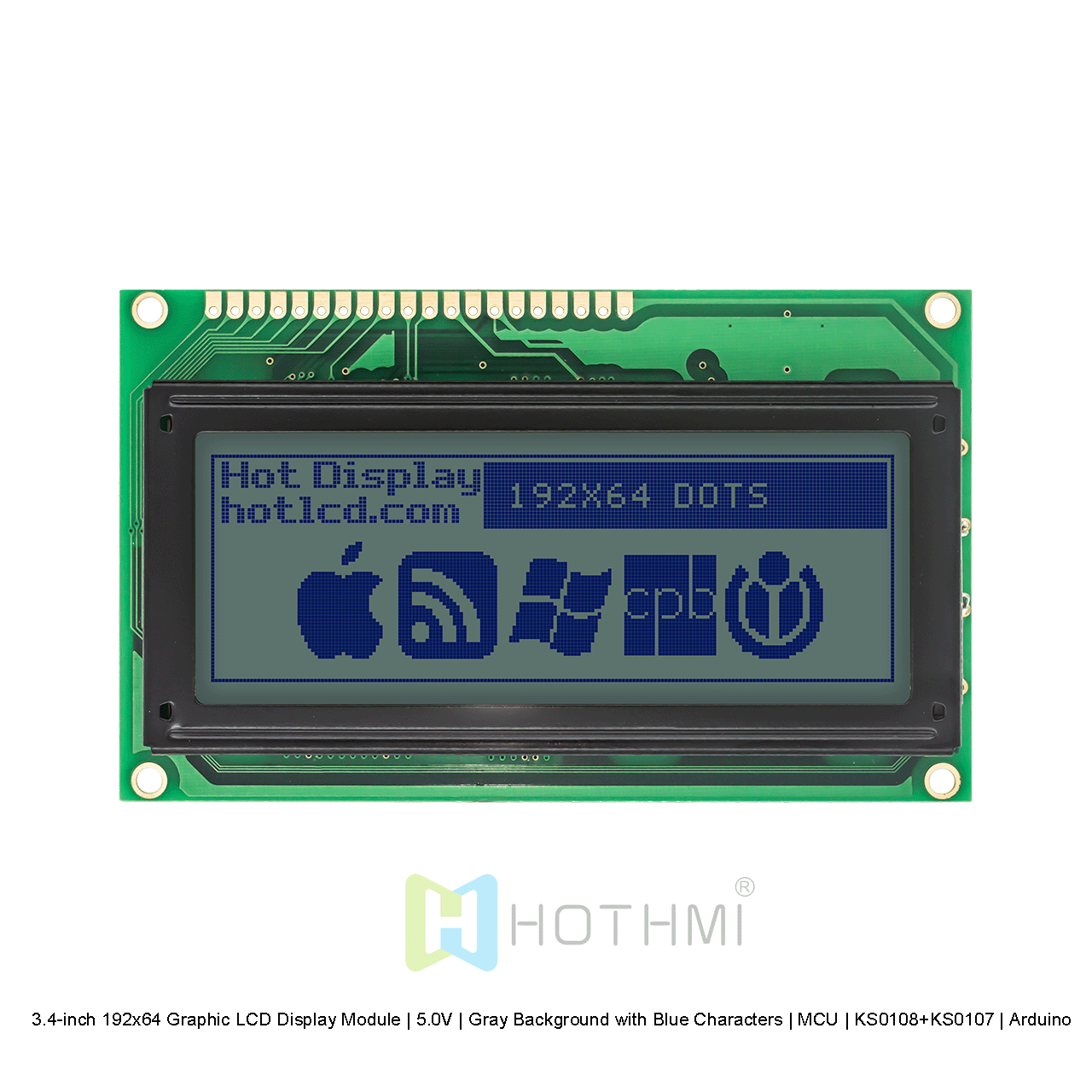 3.4-inch 192x64 Graphic LCD Display Module | 5.0V | Gray Background with Blue Characters | MCU | KS0108+KS0107 | Arduino