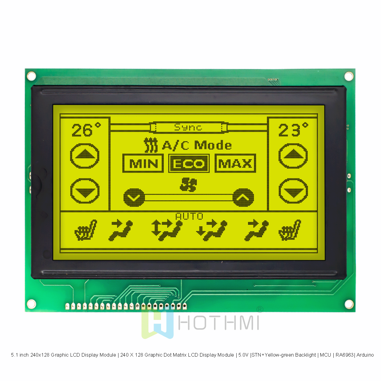 5.1 inch 240x128 Graphic LCD Display Module | 240 X 128 Graphic Dot Matrix LCD Display Module | 5.0V |STN+Yellow-green Backlight | MCU | RA6963| Arduino