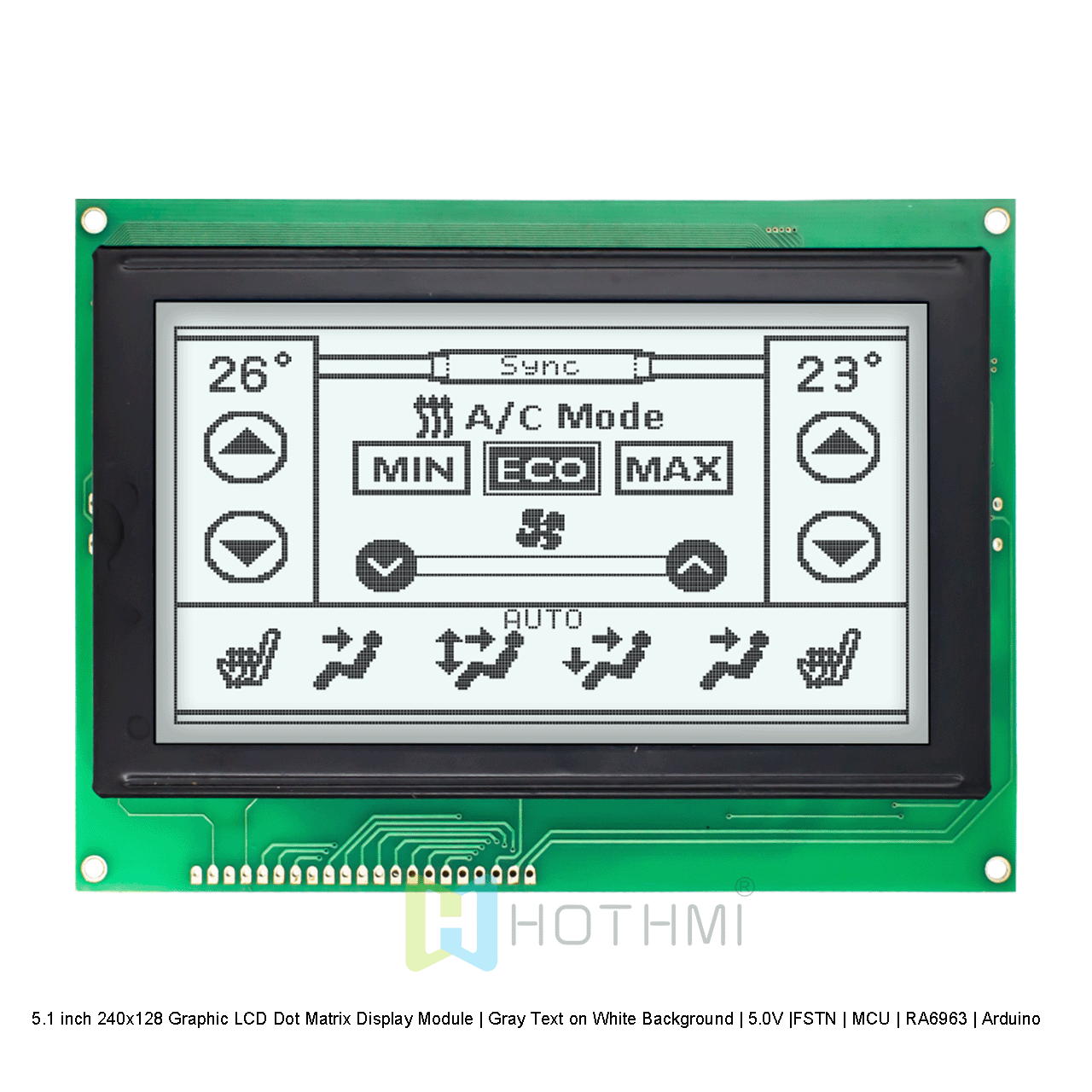 5.1英寸240x128 图形LCD点阵显示模组 | 白底灰字 | 5.0V |FSTN | MCU | RA6963| Arduino