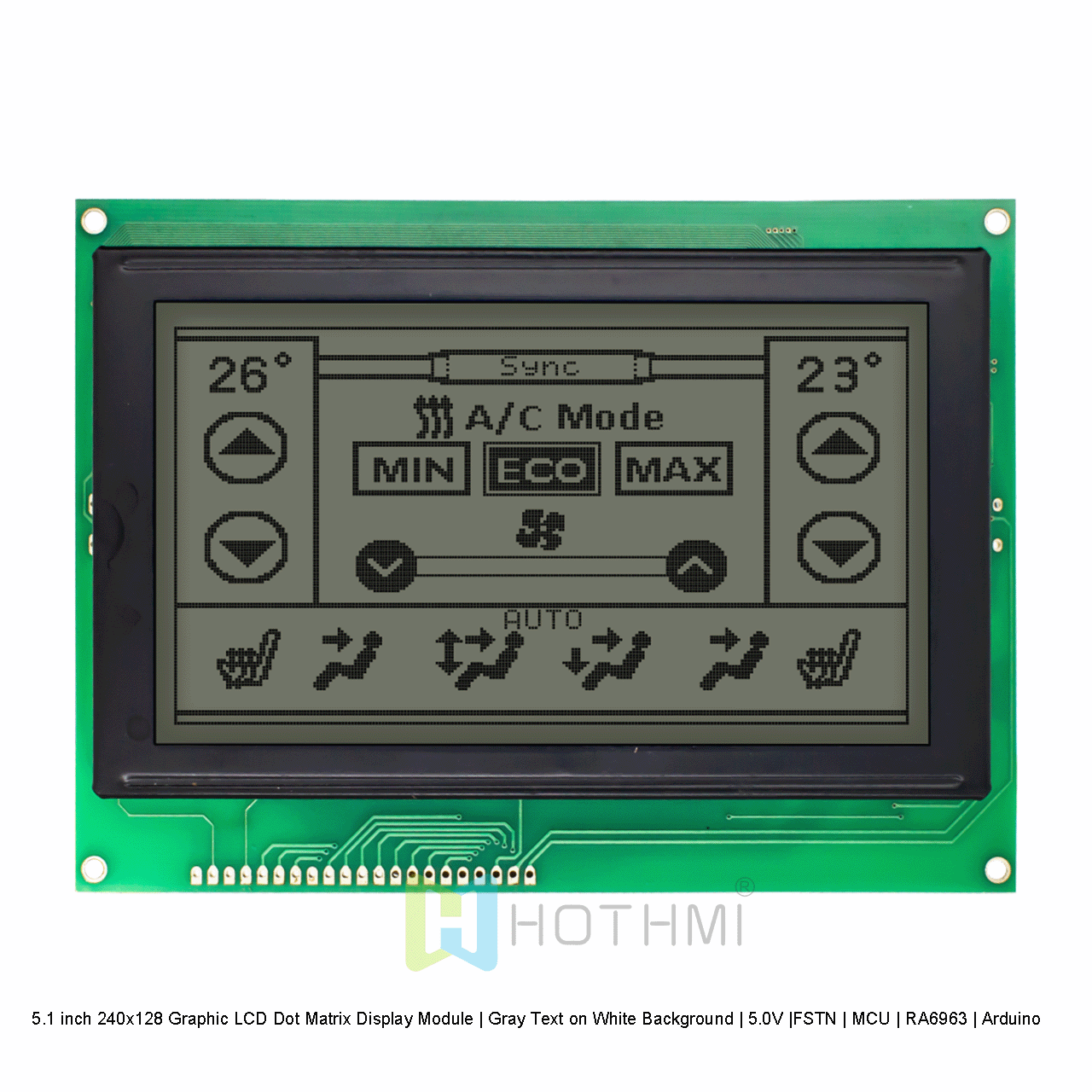 5.1英寸240x128 图形LCD点阵显示模组 | 白底灰字 | 5.0V |FSTN | MCU | RA6963| Arduino