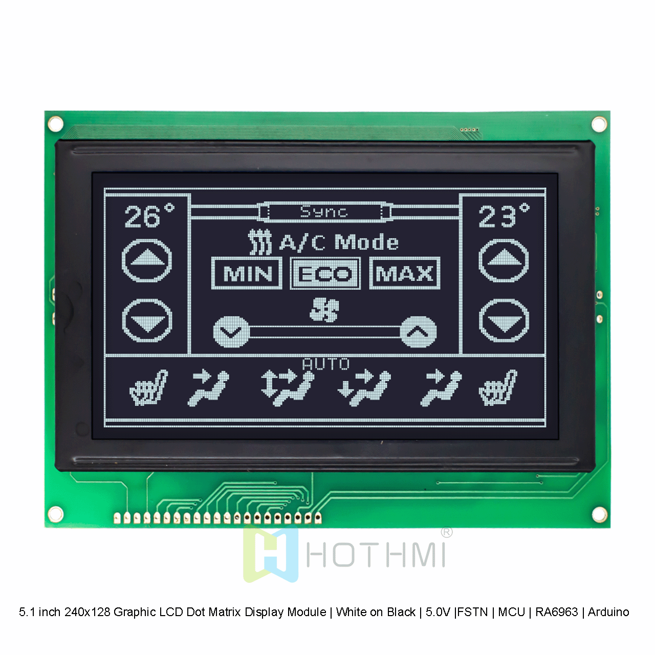 5.1英寸240x128 图形LCD点阵显示模组 | 黑底白字 | 5.0V |FSTN | MCU | RA6963| Arduino