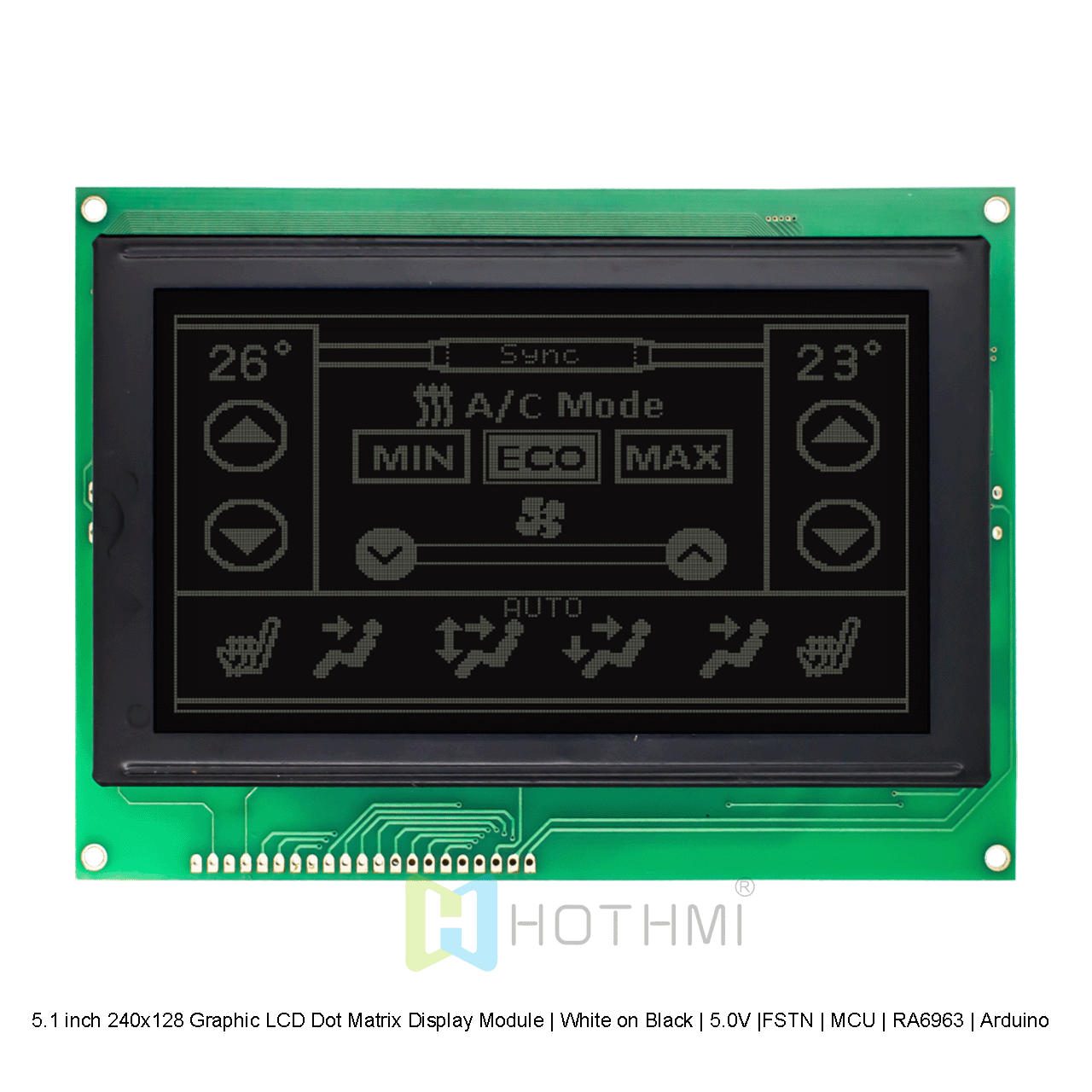 5.1英寸240x128 图形LCD点阵显示模组 | 黑底白字 | 5.0V |FSTN | MCU | RA6963| Arduino