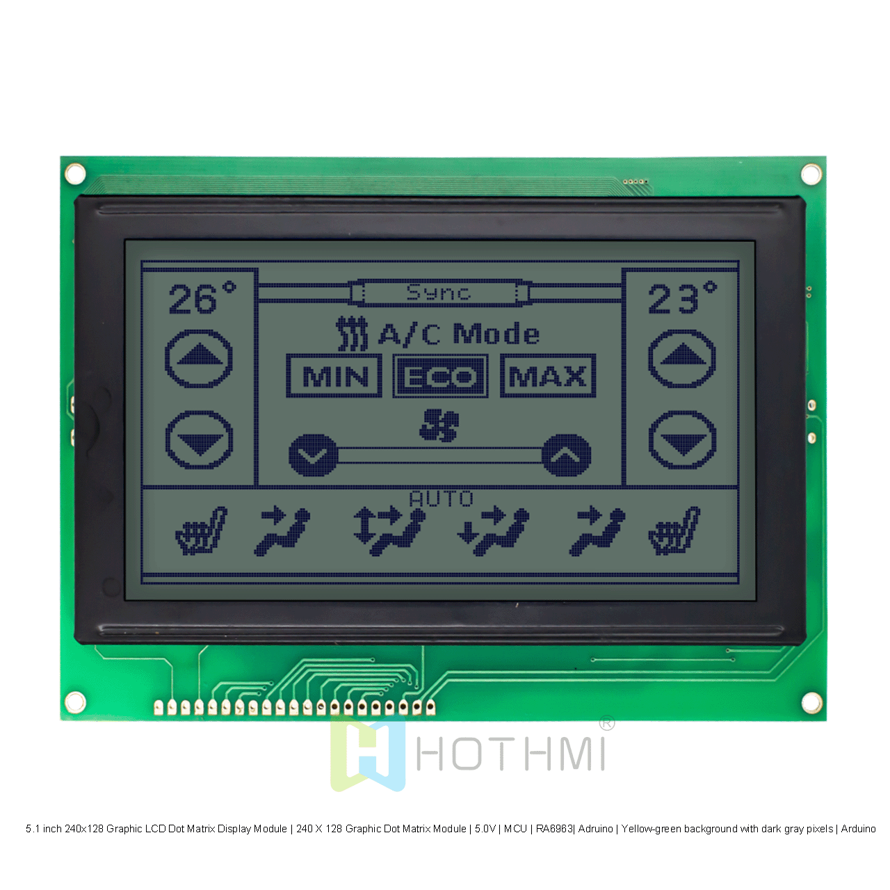 5.1 inch 240x128 Graphic LCD Dot Matrix Display Module | 240 X 128 Graphic Dot Matrix Module | 5.0V | MCU | RA6963| Adruino | Yellow-green background with dark gray pixels | Arduino