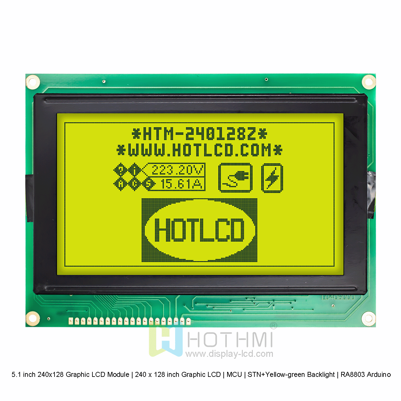 5.1寸240x128 图形液晶显示模组 | 240 x 128 寸图形LCD | MCU | STN+黄绿背光 |  RA8803 | Arduino