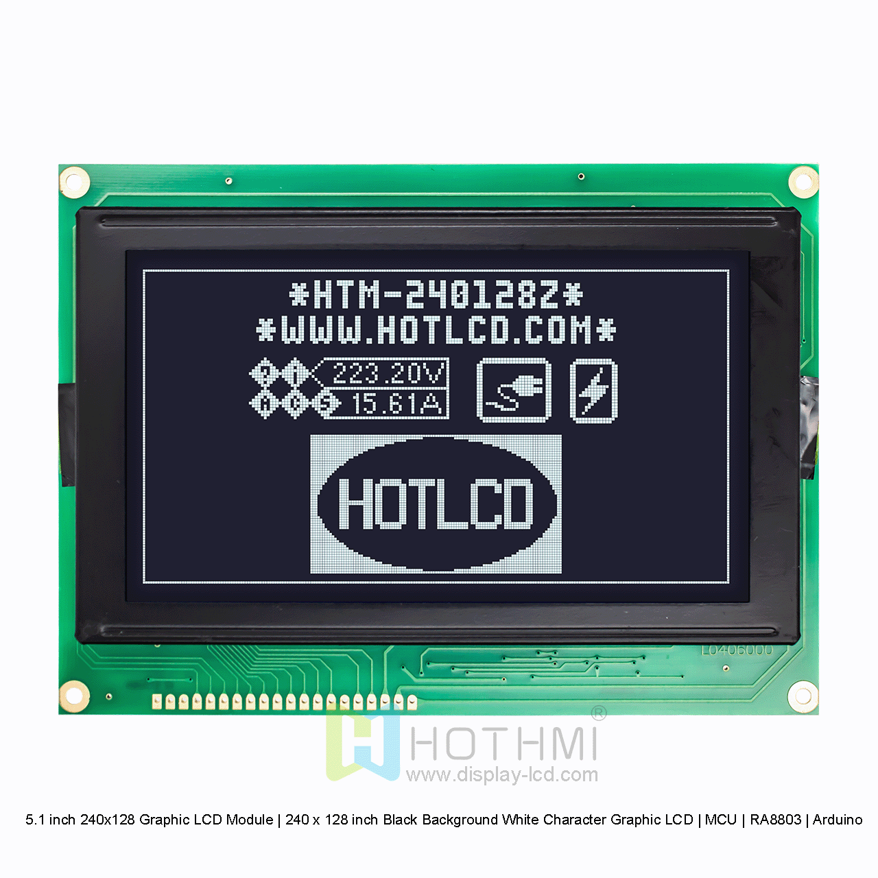 5.1 inch 240x128 Graphic LCD Module | 240 x 128 inch Black Background White Character Graphic LCD | MCU | RA8803 | Arduino