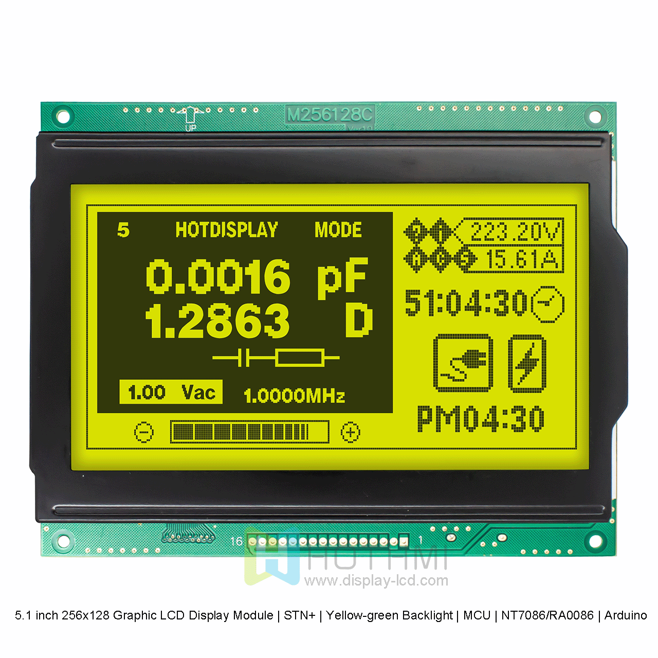 5.1 inch 256x128 Graphic LCD Display Module | STN+ | Yellow-green Backlight | MCU | NT7086/RA0086 | Arduino