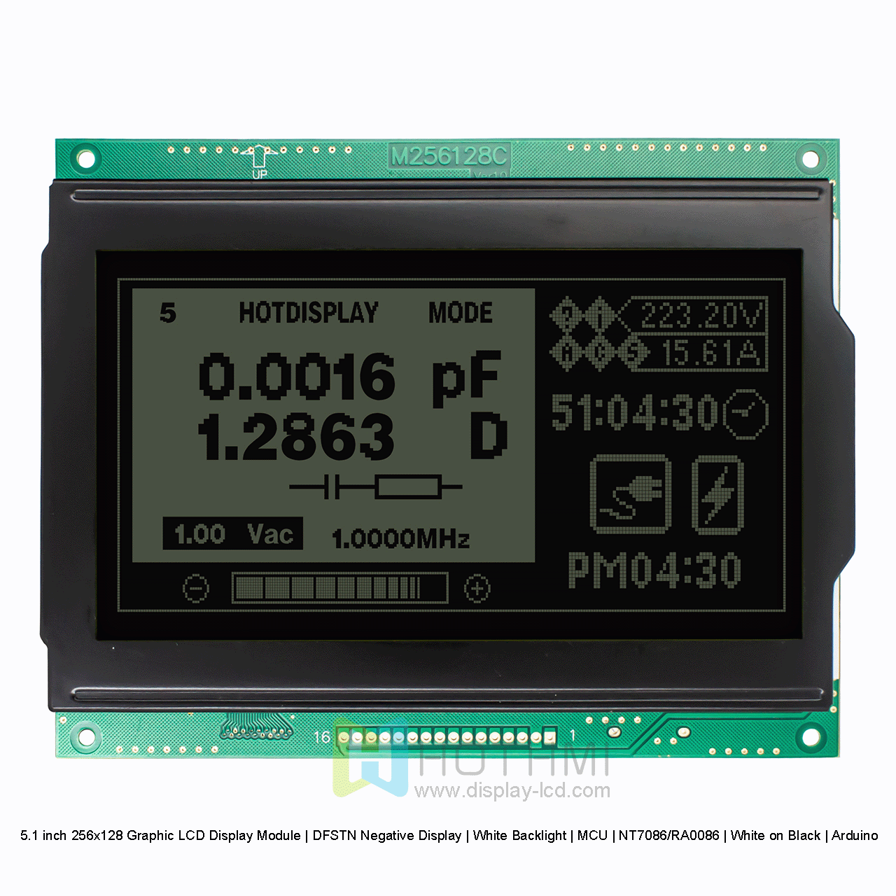 5.1 inch 256x128 Graphic LCD Display Module | DFSTN Negative Display | White Backlight | MCU | NT7086/RA0086 | White on Black | Arduino