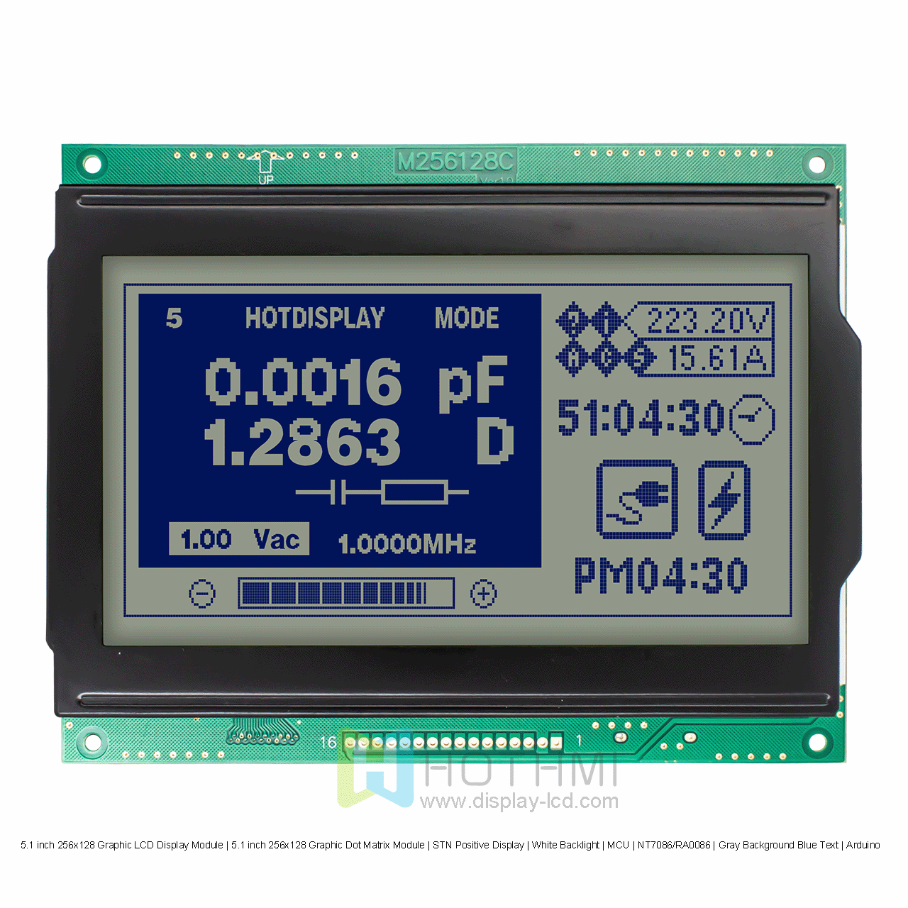 5.1 inch 256x128 Graphic LCD Display Module | 5.1 inch 256x128 Graphic Dot Matrix Module | STN Positive Display | White Backlight | MCU | NT7086/RA0086 | Gray Background Blue Text | Arduino