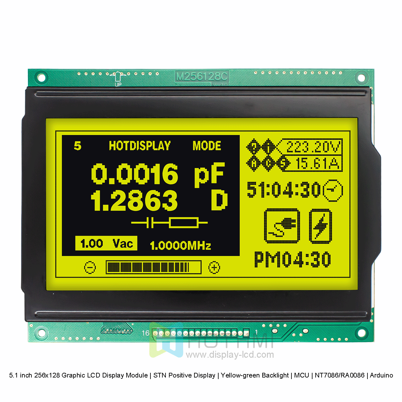 5.1 inch 256x128 Graphic LCD Display Module | STN Positive Display | Yellow-green Backlight | MCU | NT7086/RA0086 | Arduino