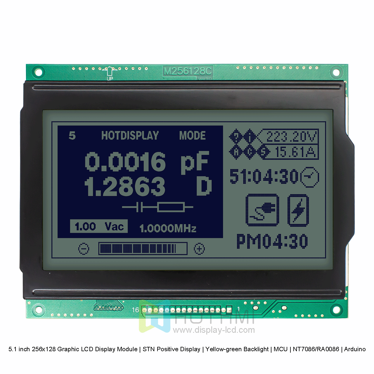 5.1 inch 256x128 Graphic LCD Display Module | STN Positive Display | Yellow-green Backlight | MCU | NT7086/RA0086 | Arduino