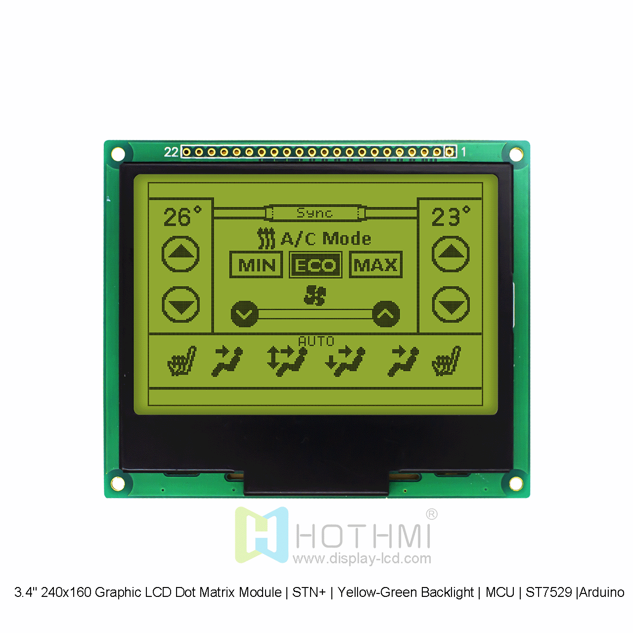 3.4寸240x160图形LCD点阵模组 | STN+ | 黄绿背光 | MCU | ST7529 | Arduino