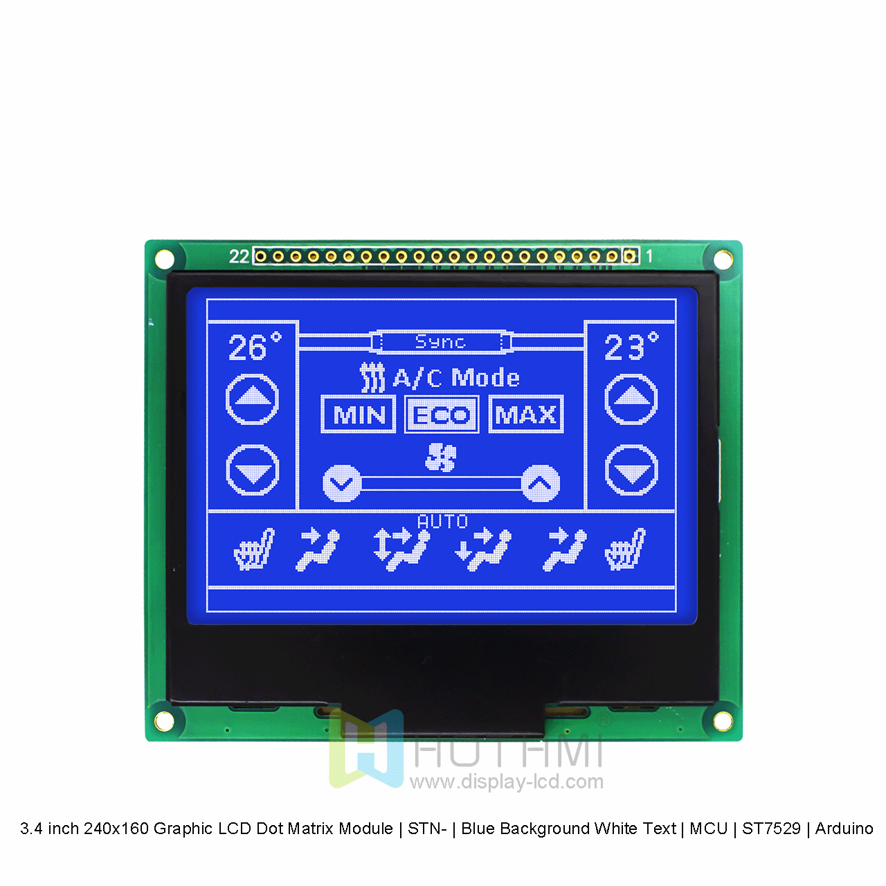 3.4 inch 240x160 Graphic LCD Dot Matrix Module | STN- | Blue Background White Text | MCU | ST7529 | Arduino