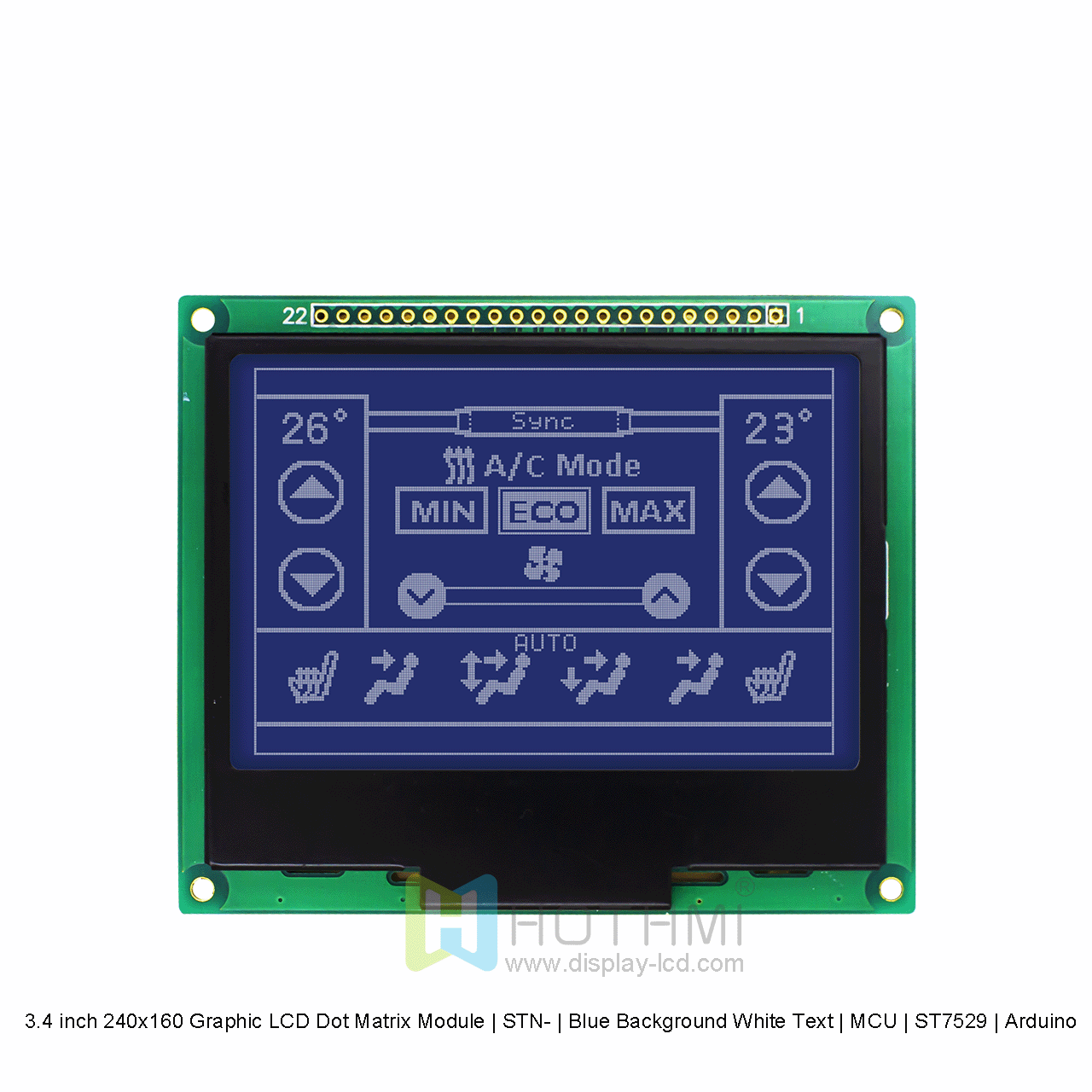 3.4寸240x160图形LCD点阵模组 | STN- | 蓝底白字 | MCU | ST7529 | Arduino