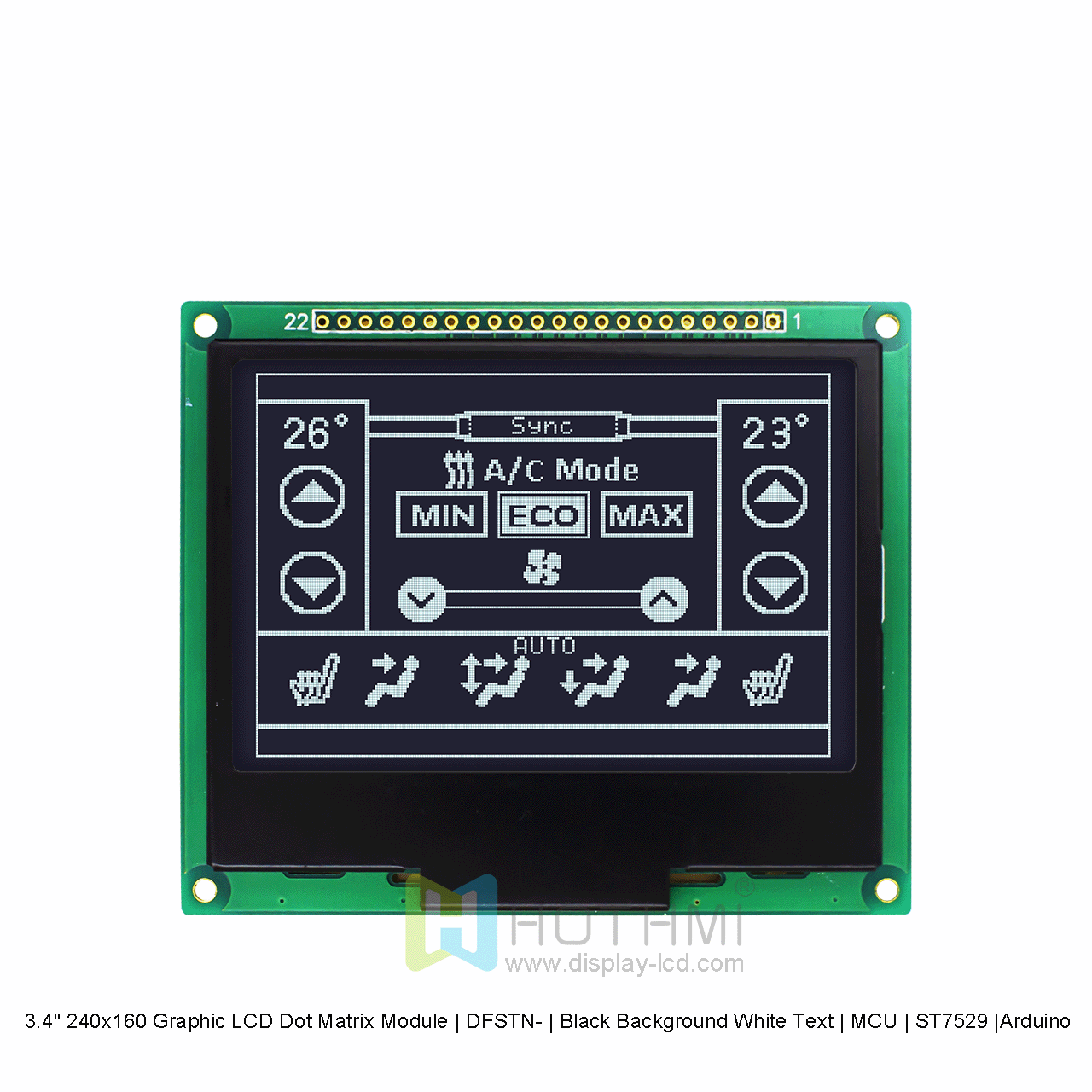 3.4寸240x160图形LCD点阵模组 | DFSTN- | 黑底白字 | MCU | ST7529 |Arduino