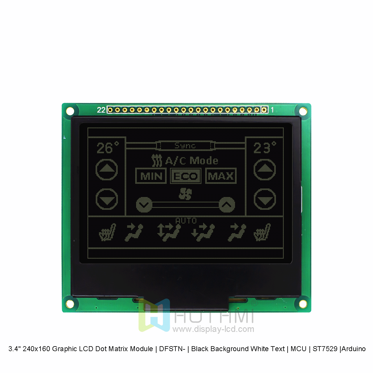 3.4寸240x160图形LCD点阵模组 | DFSTN- | 黑底白字 | MCU | ST7529 |Arduino