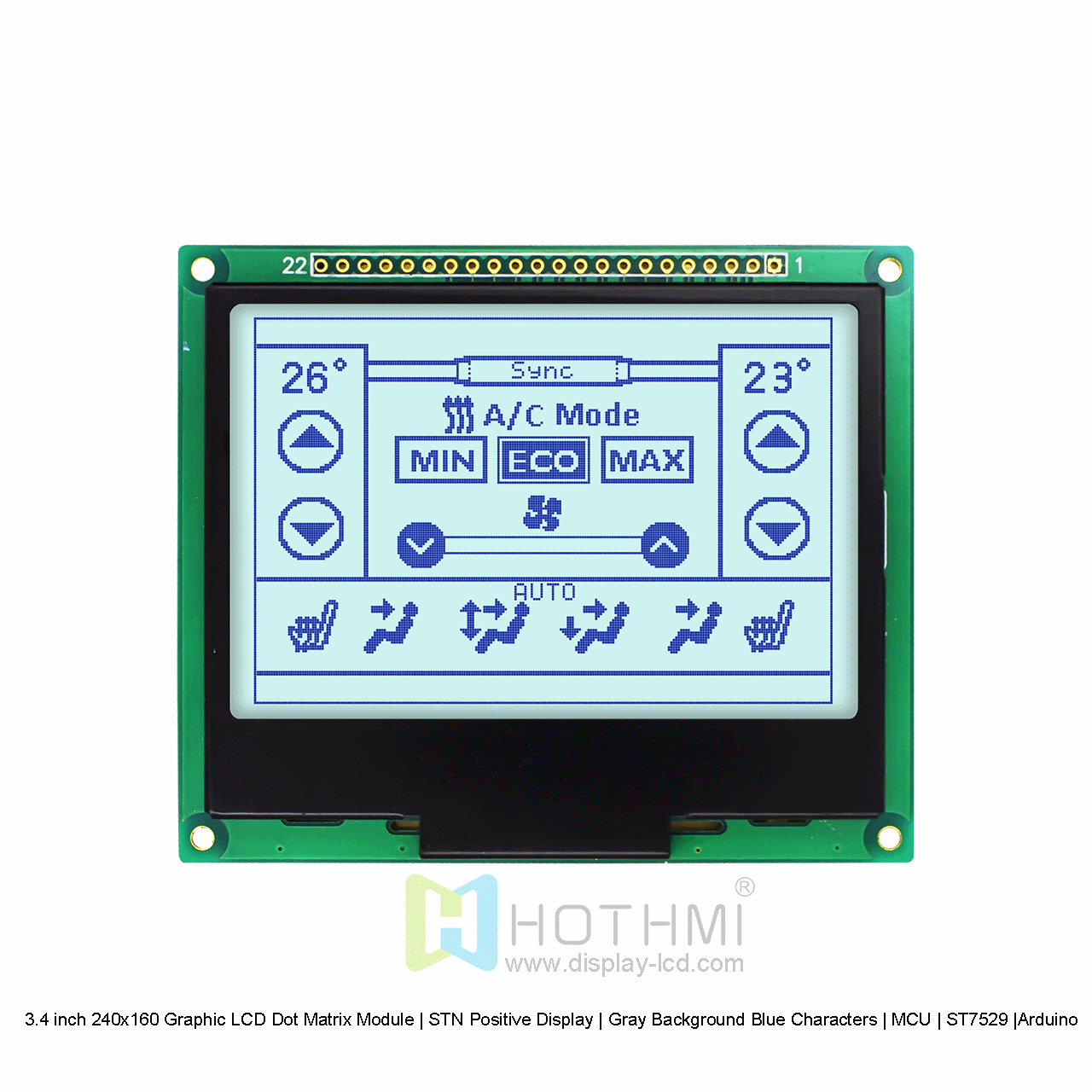 3.4寸240x160图形LCD点阵模组 | STN正显 | 灰底蓝字 | MCU | ST7529 |Arduino