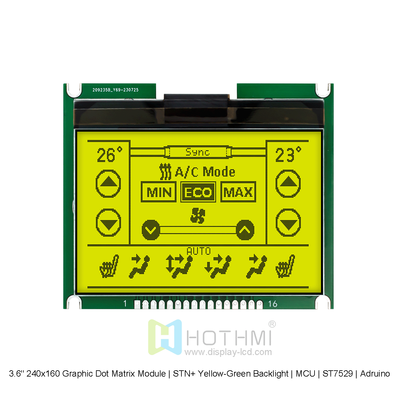 3.6" 240x160 Graphic Dot Matrix Module | STN+ Yellow-Green Backlight | MCU | ST7529 | Adruino