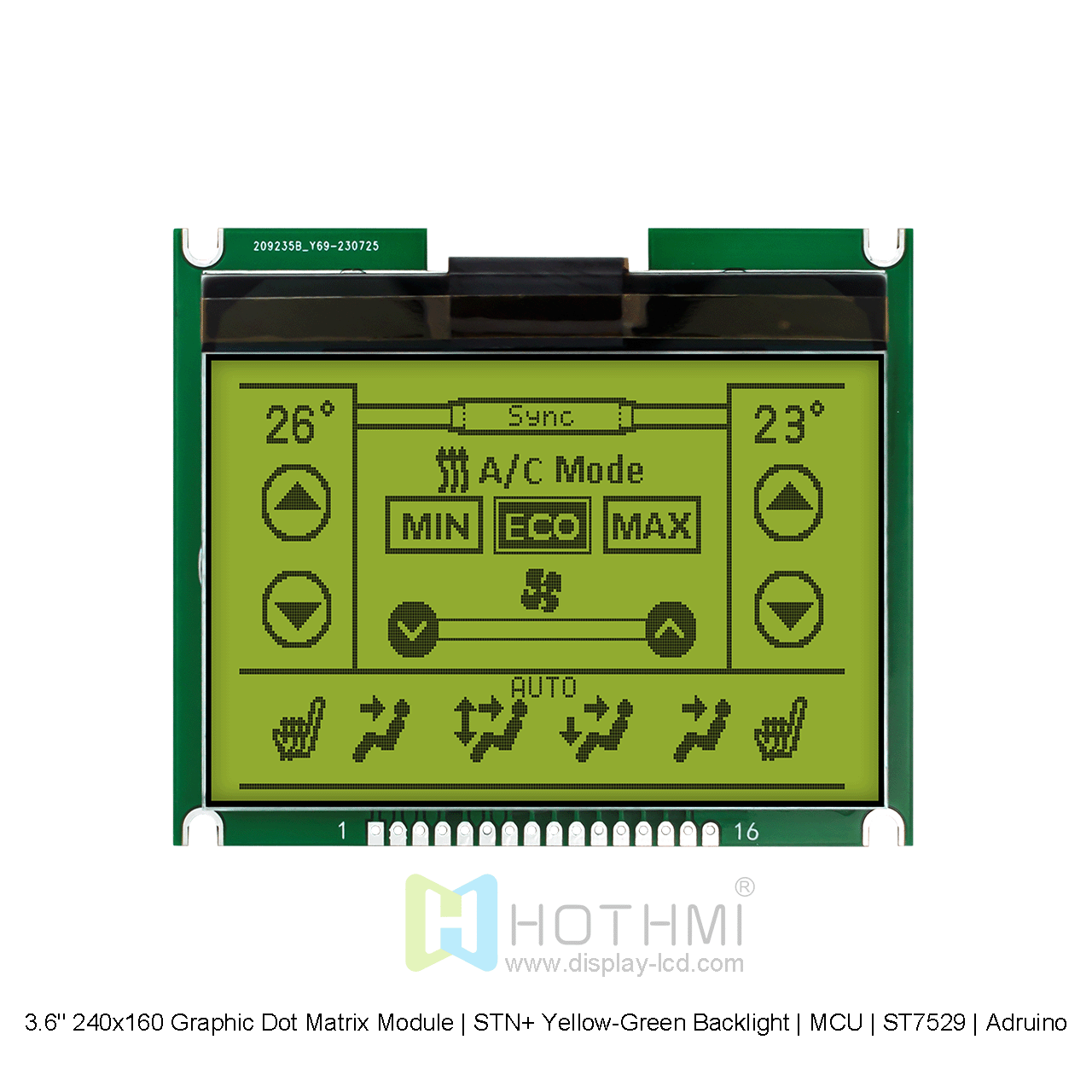 3.6" 240x160 Graphic Dot Matrix Module | STN+ Yellow-Green Backlight | MCU | ST7529 | Arduino