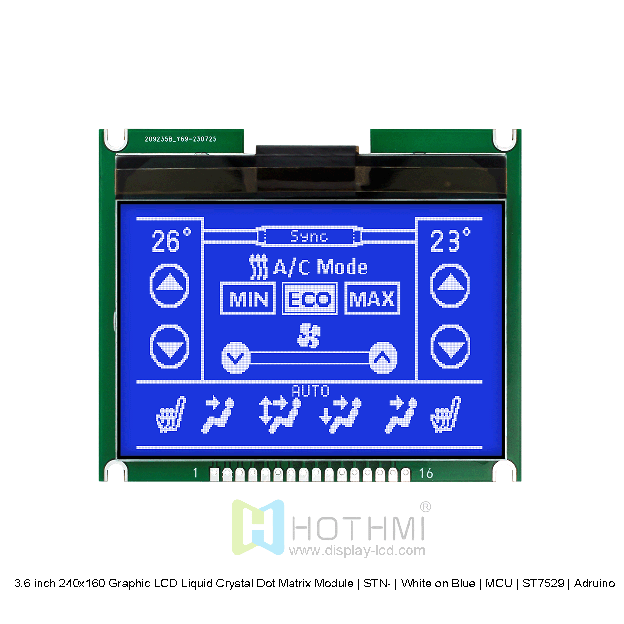 3.6 inch 240x160 Graphic LCD Liquid Crystal Dot Matrix Module | STN- | White on Blue | MCU | ST7529 | Adruino