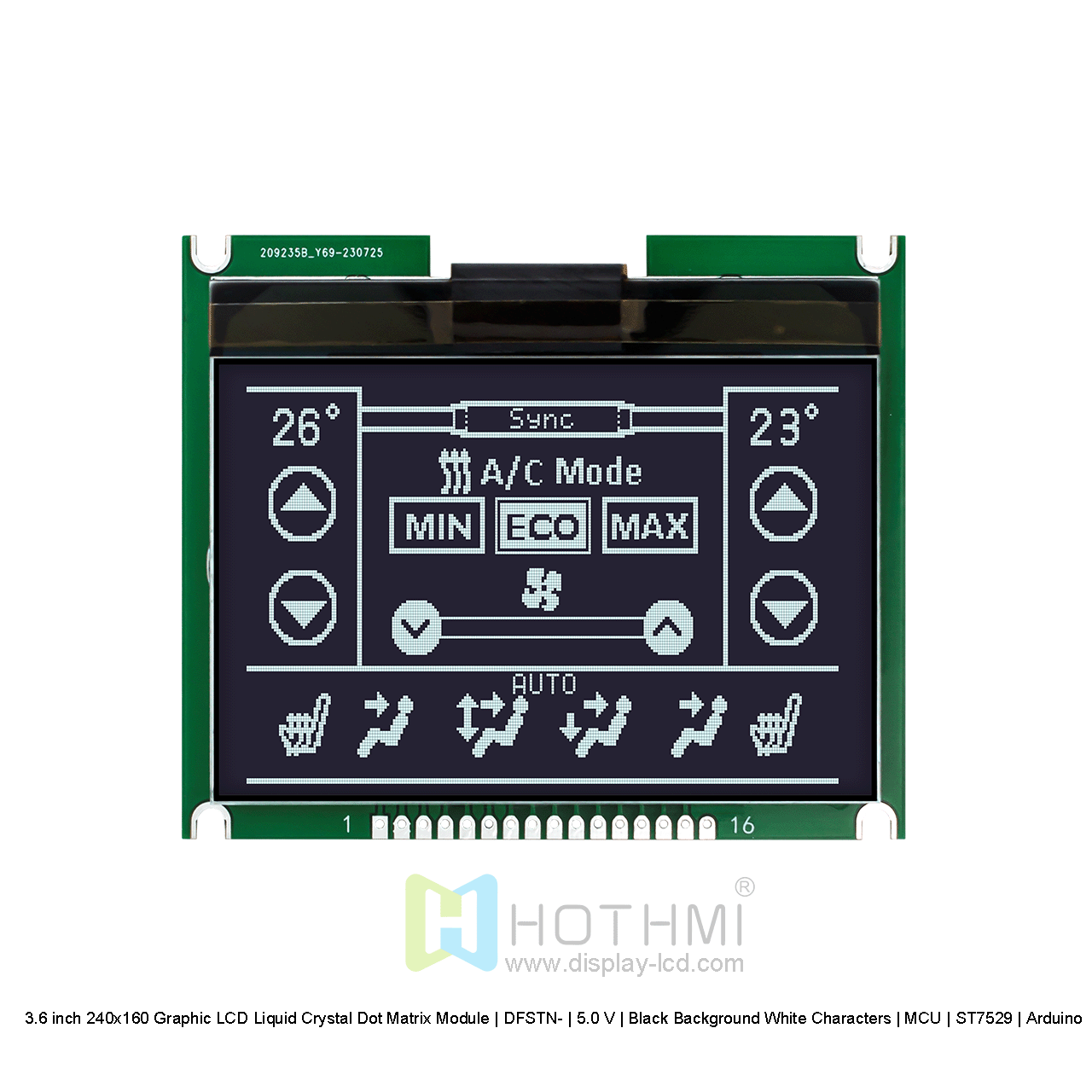 3.6寸240x160图形LCD液晶点阵模块 | DFSTN- | 5.0 V | 黑底白字 | MCU | ST7529 | Arduino