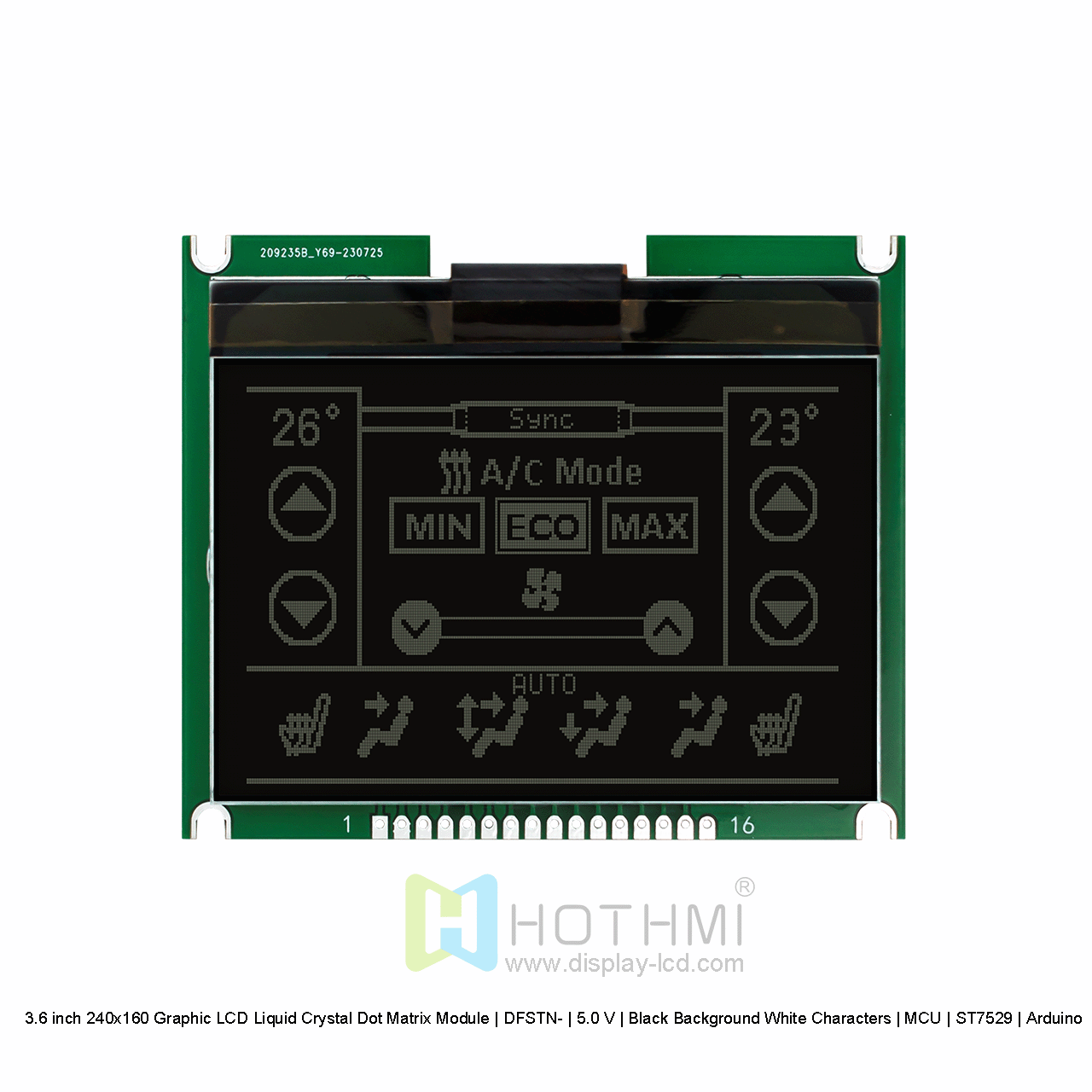 3.6寸240x160图形LCD液晶点阵模块 | DFSTN- | 5.0 V | 黑底白字 | MCU | ST7529 | Arduino