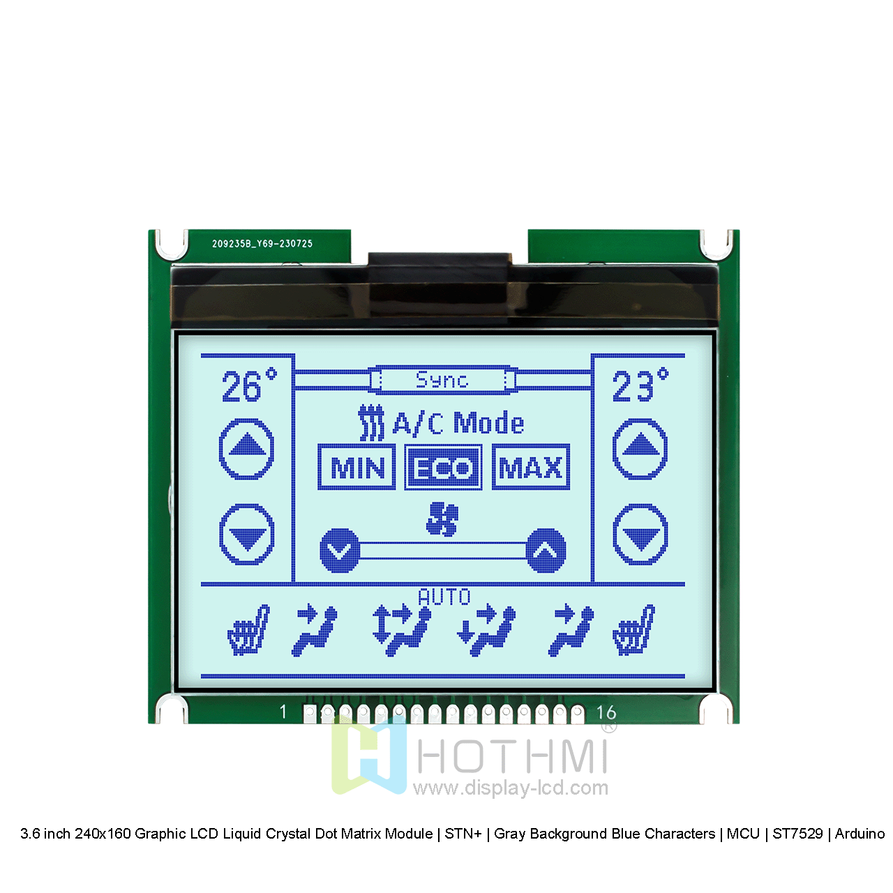 3.6 inch 240x160 Graphic LCD Liquid Crystal Dot Matrix Module | STN+ | Gray Background Blue Characters | MCU | ST7529 | Arduino