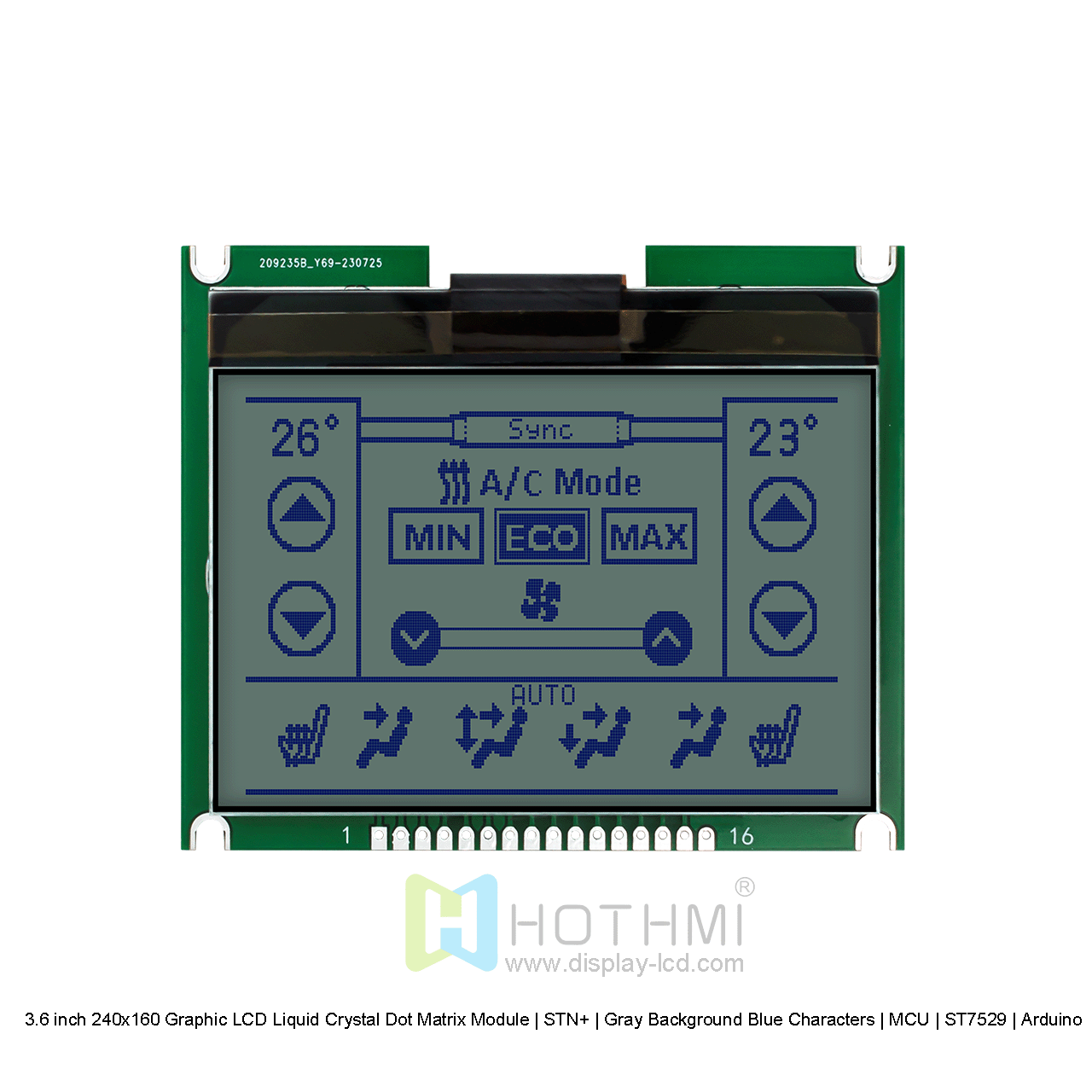 3.6寸240x160图形LCD液晶点阵模组 | STN+ |灰底蓝字 | MCU | ST7529 | Arduino