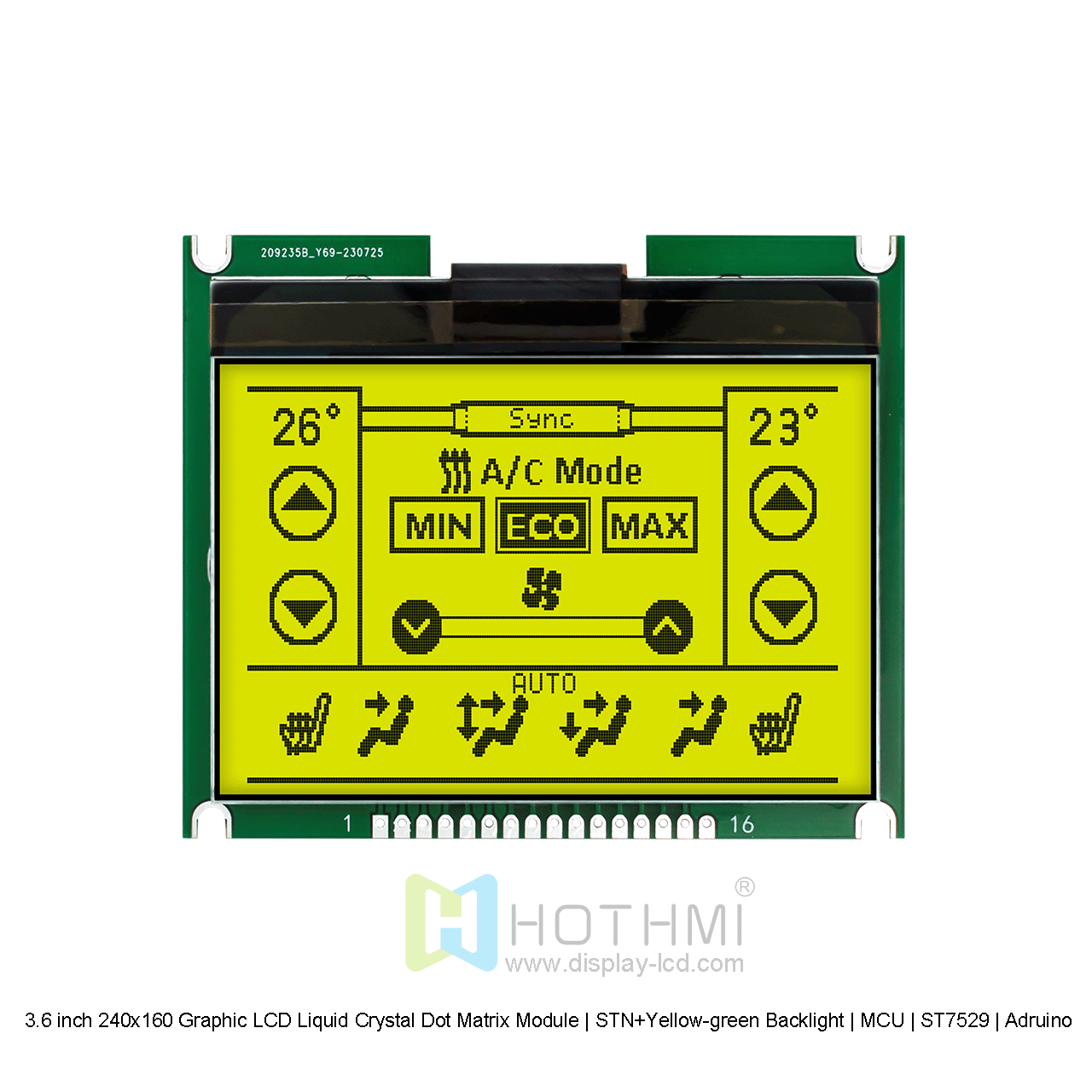 3.6 inch 240x160 Graphic LCD Liquid Crystal Dot Matrix Module | STN+Yellow-green Backlight | MCU | ST7529 | Adruino