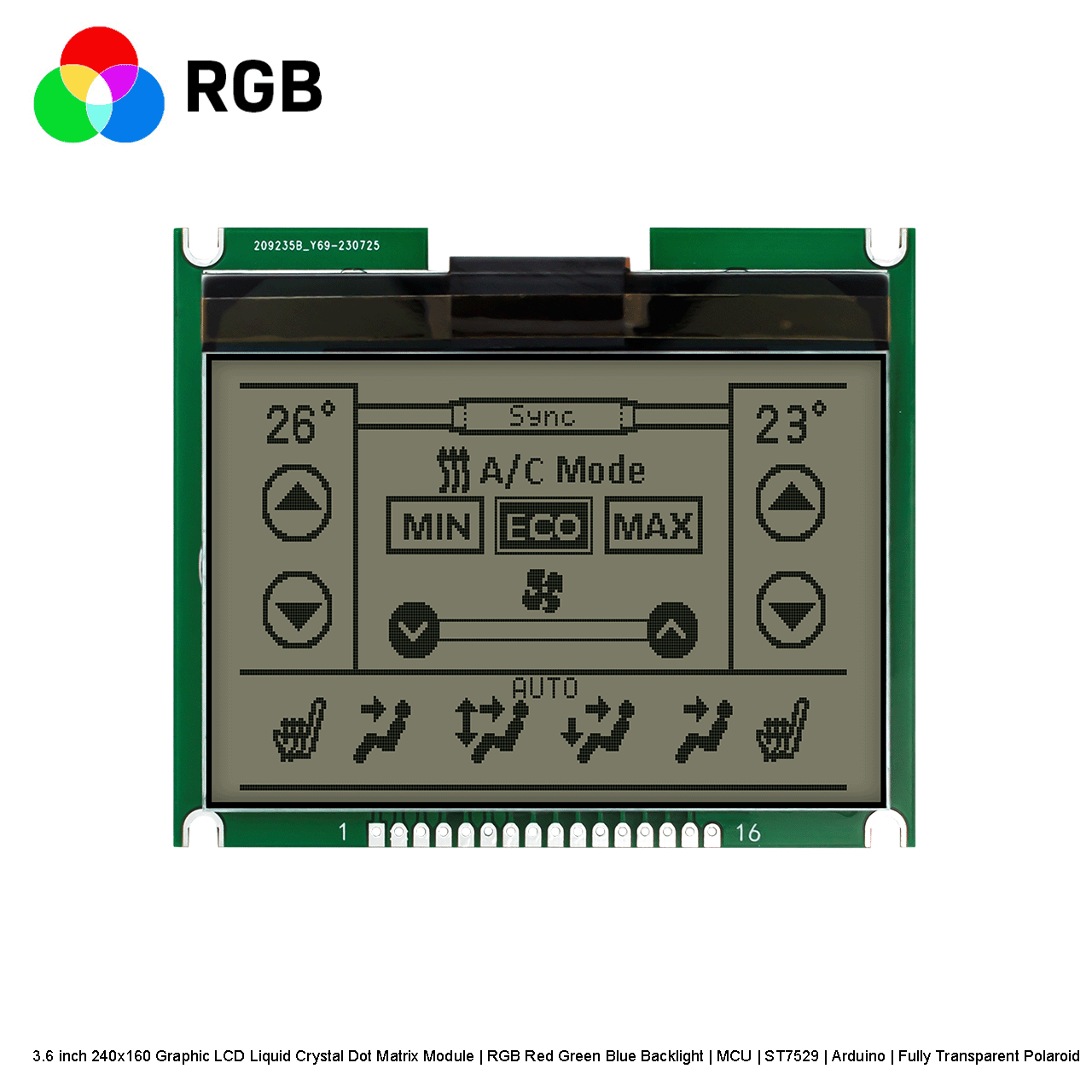 3.6 inch 240x160 Graphic LCD Liquid Crystal Dot Matrix Module | RGB Red Green Blue Backlight | MCU | ST7529 | Arduino | Fully Transparent Polaroid