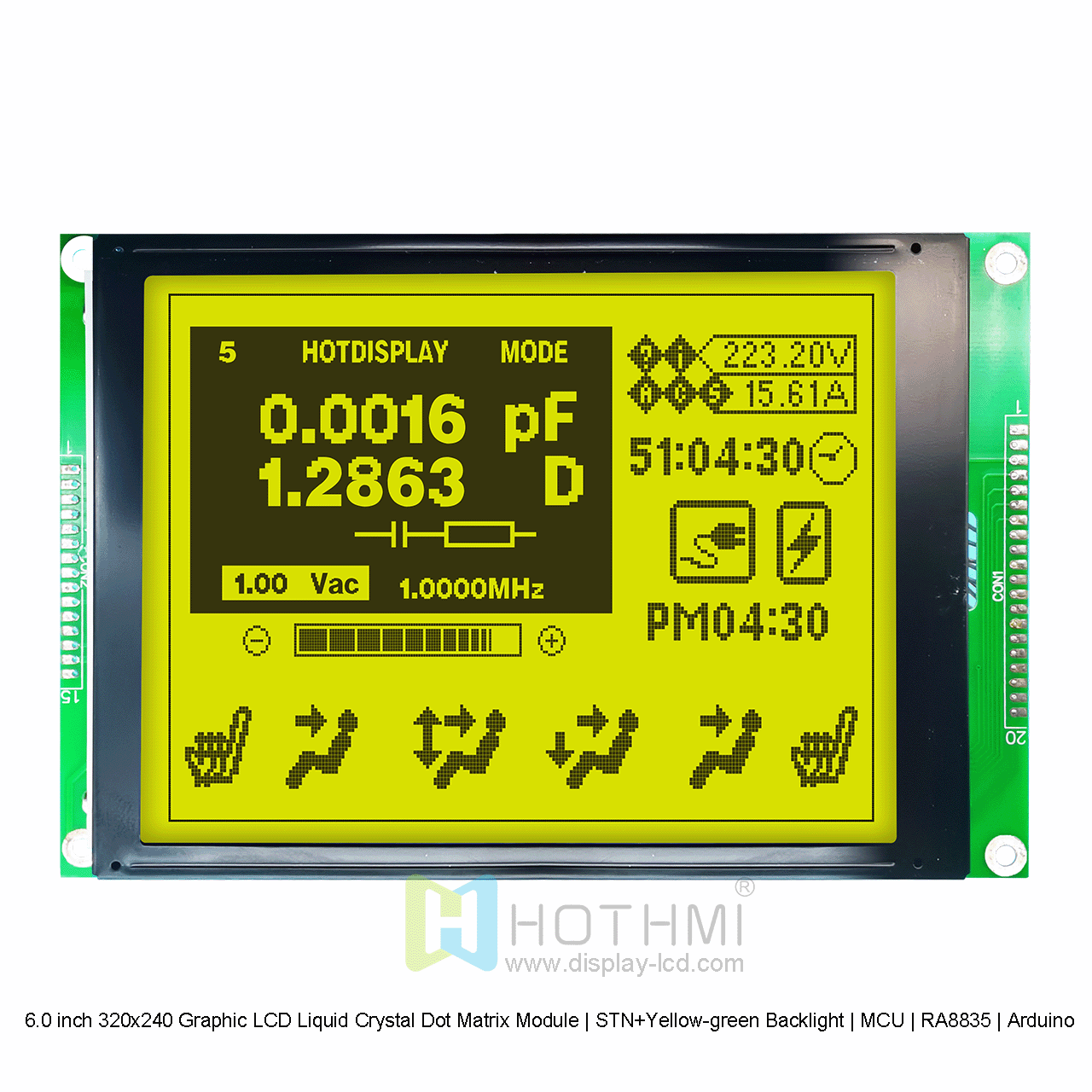 6.0寸320x240图形LCD液晶点阵模组 | STN+黄绿背光 | MCU | RA8835 | Arduino 