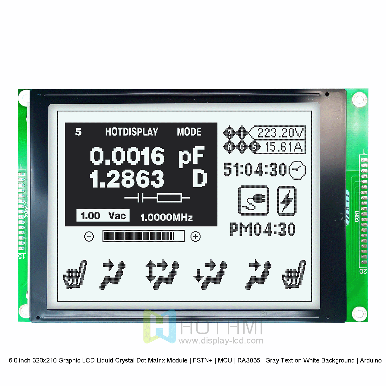 6.0寸320x240图形LCD液晶点阵模组 | FSTN+ | MCU | RA8835 | 白底灰字 | Arduino 