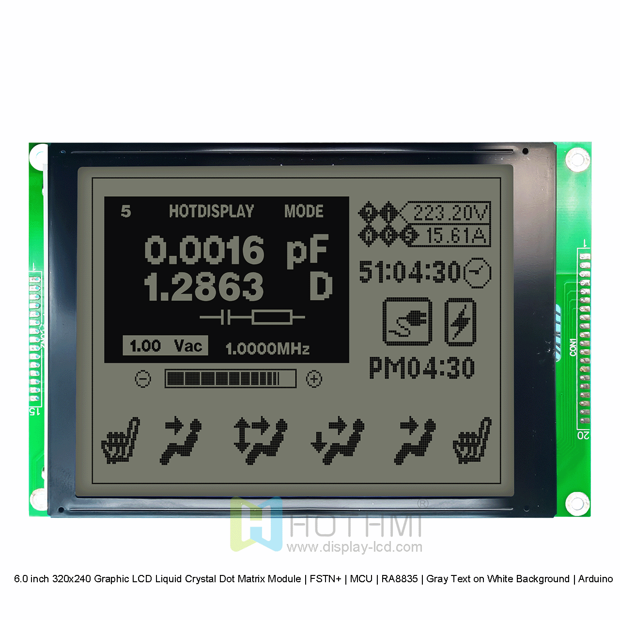 6.0寸320x240图形LCD液晶点阵模组 | FSTN+ | MCU | RA8835 | 白底灰字 | Arduino 