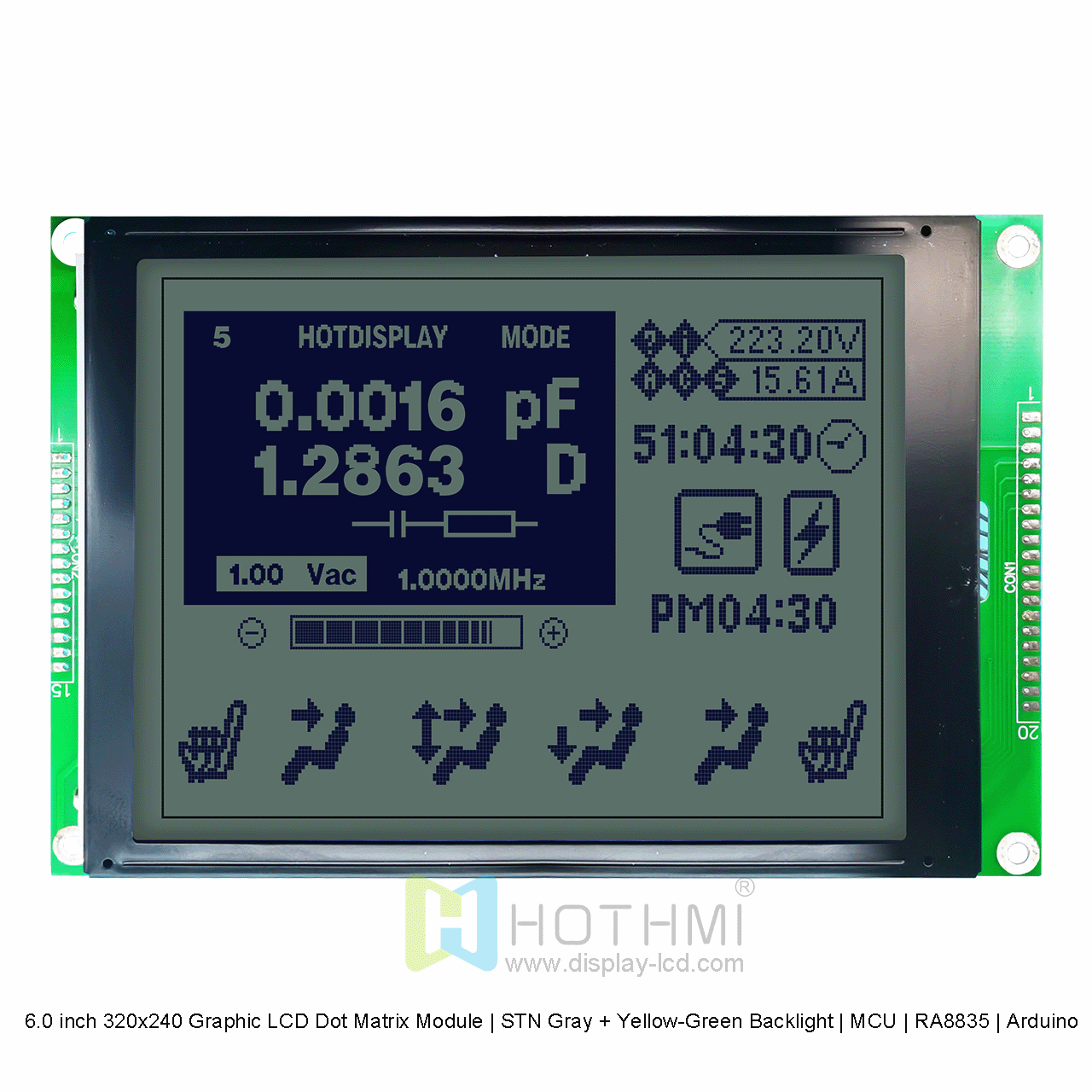 6.0寸320x240图形液晶点阵模组 | STN灰+黄绿背光 | MCU | RA8835 | Arduino 