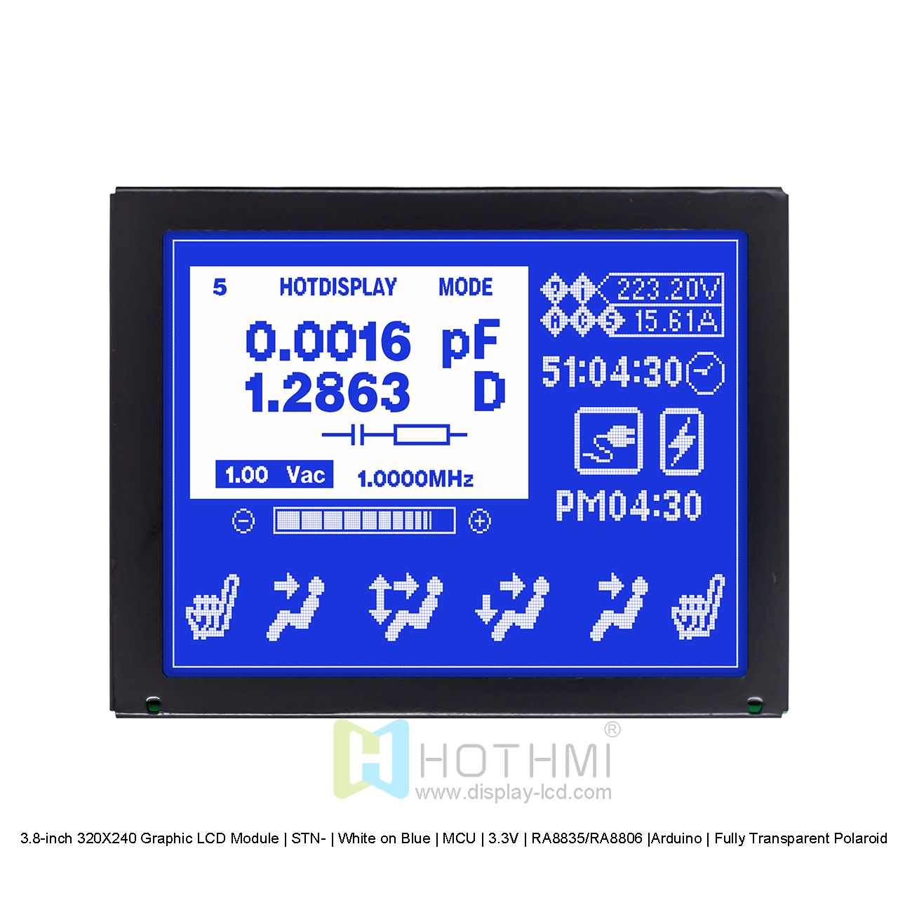 3.8-inch 320X240 Graphic LCD Module | STN- | White on Blue | MCU | 3.3V | RA8835/RA8806 |Arduino | Fully Transparent Polaroid