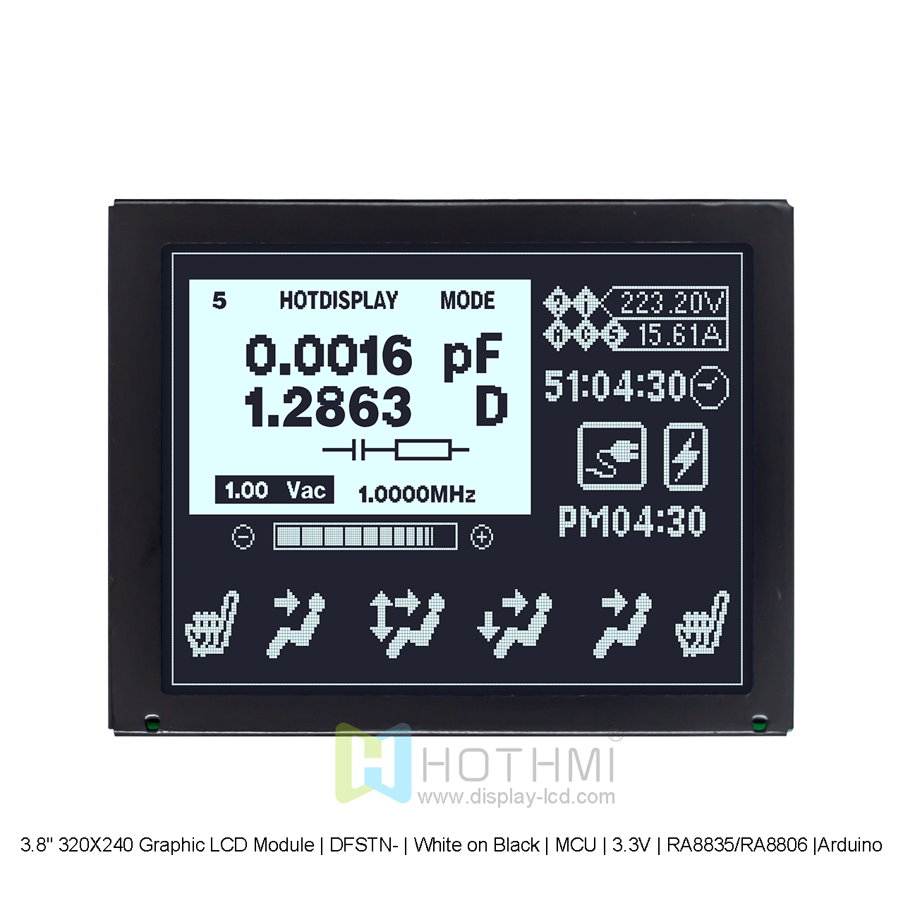 3.8" 320X240 Graphic LCD Module | DFSTN- | White on Black | MCU | 3.3V | RA8835/RA8806 |Arduino 