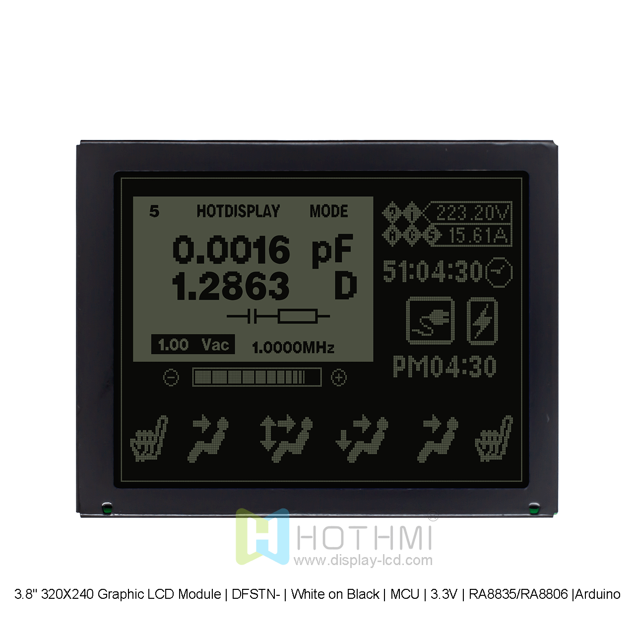 3.8" 320X240 Graphic LCD Module | DFSTN- | White on Black | MCU | 3.3V | RA8835/RA8806 |Arduino 