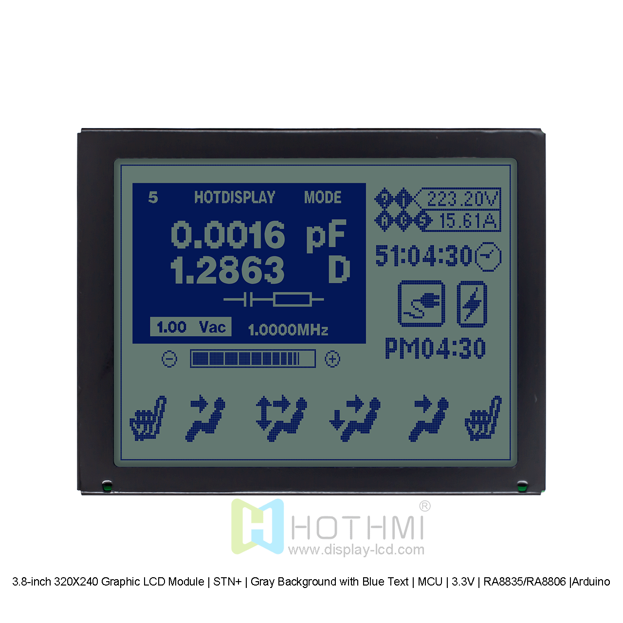 3.8寸320X240 图形液晶模块 | STN+ | 灰底蓝字|  MCU | 3.3V | RA8835/RA8806 |Arduino 